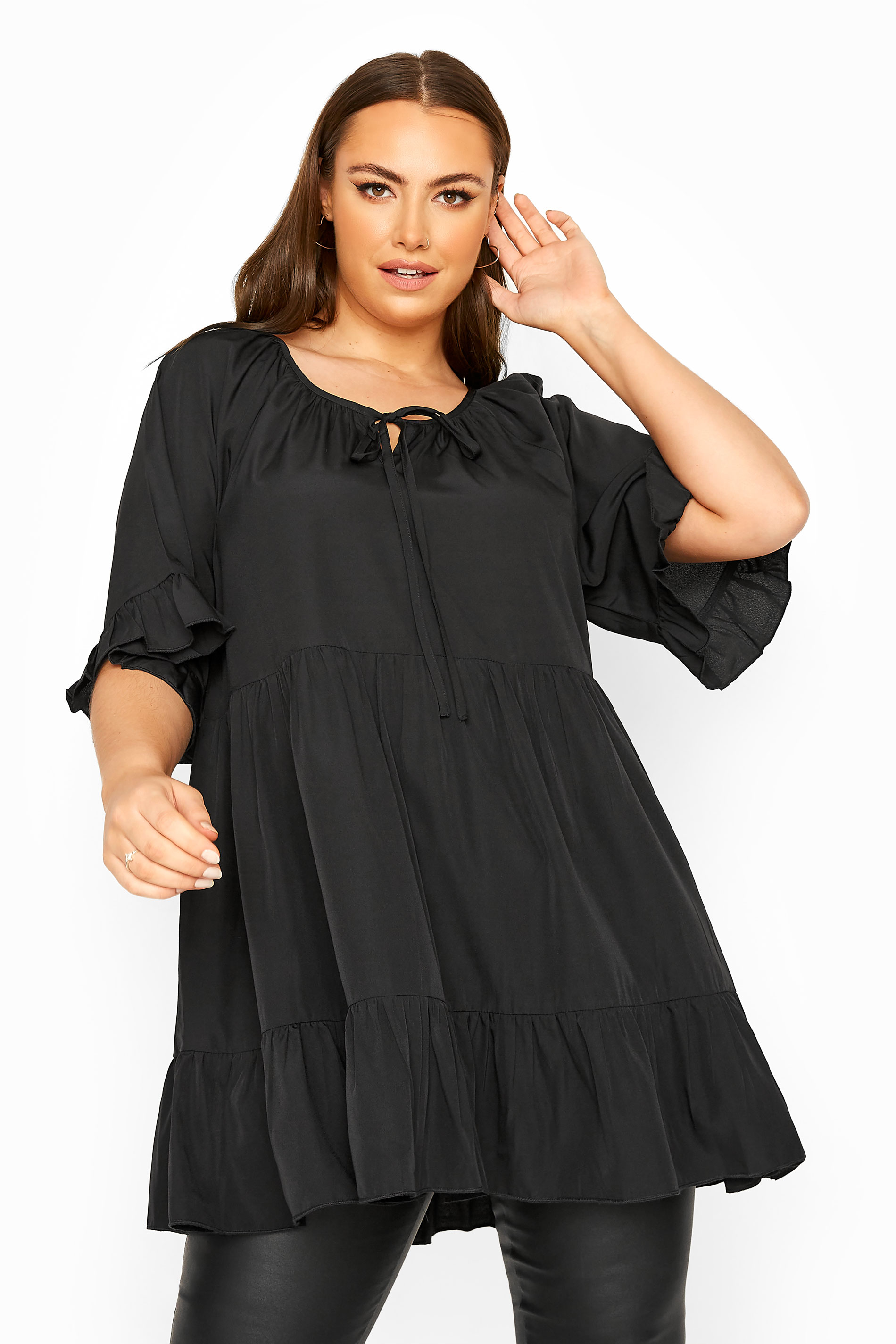 LIMITED COLLECTION Black Smock Tiered Blouse | Yours Clothing