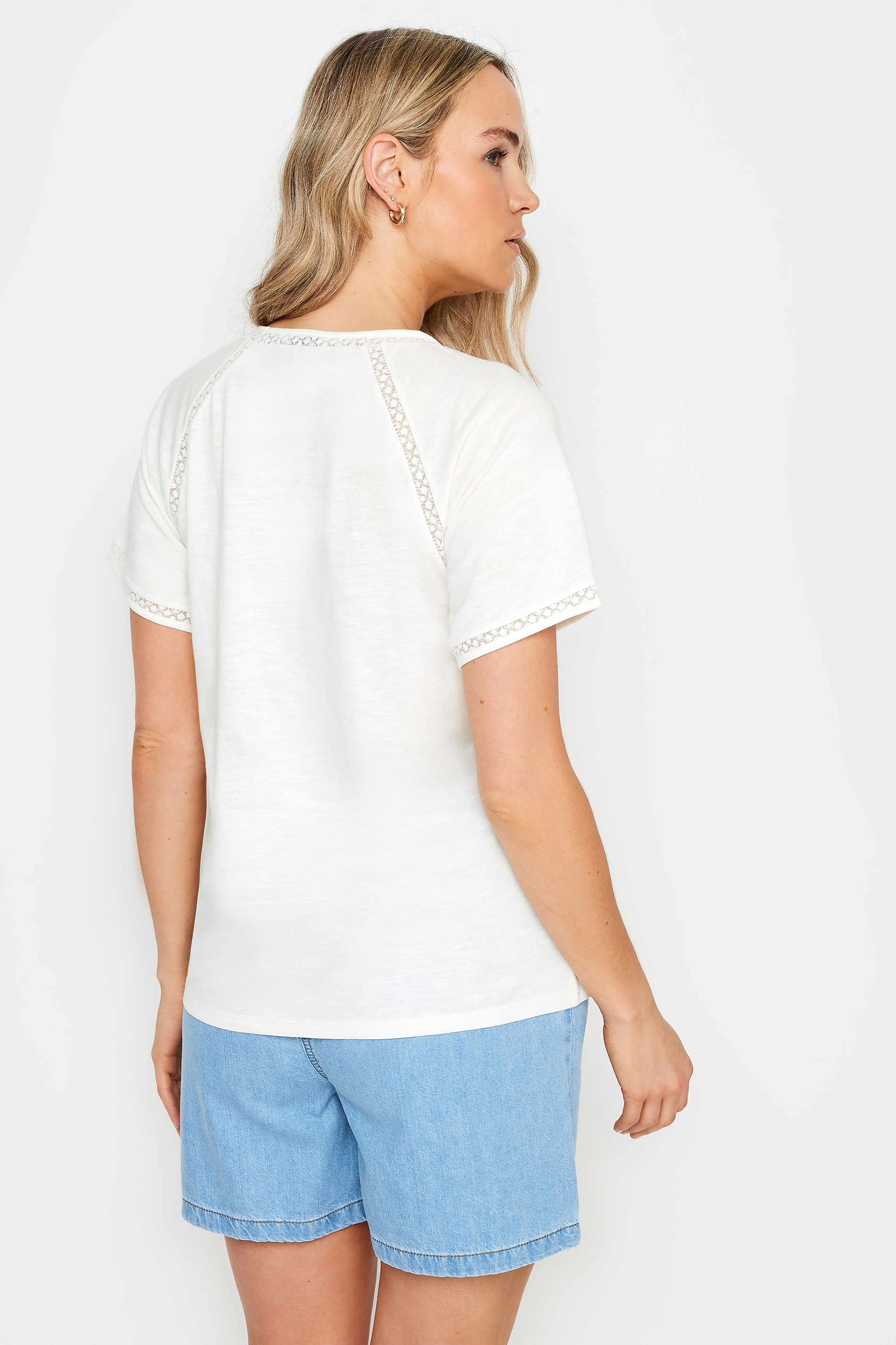 LTS Tall Women's Ivory White Crochet Detail T-Shirt | Long Tall Sally 3