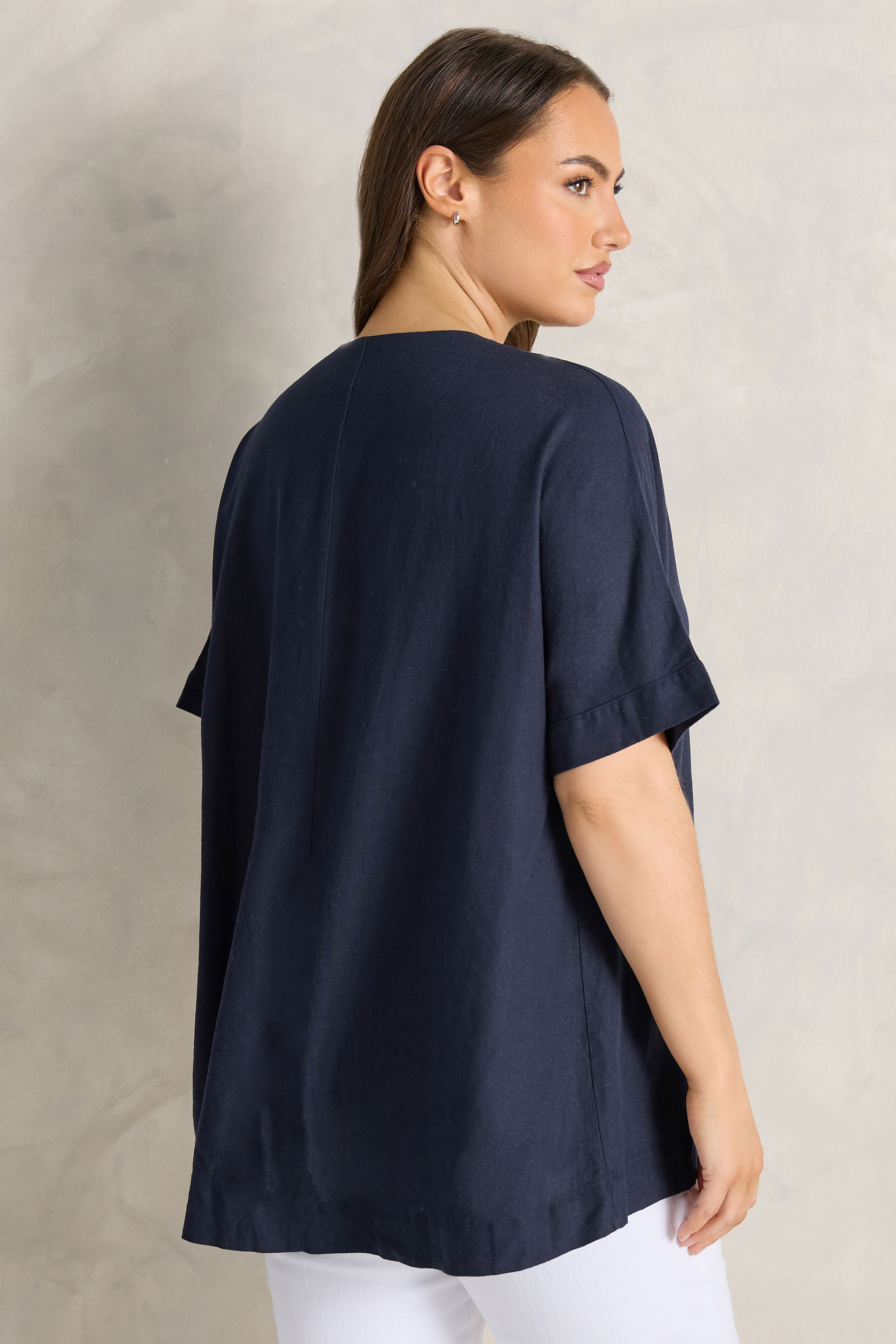 EVANS Plus Size Navy Blue Premium Linen Front Pleat Top | Evans  4