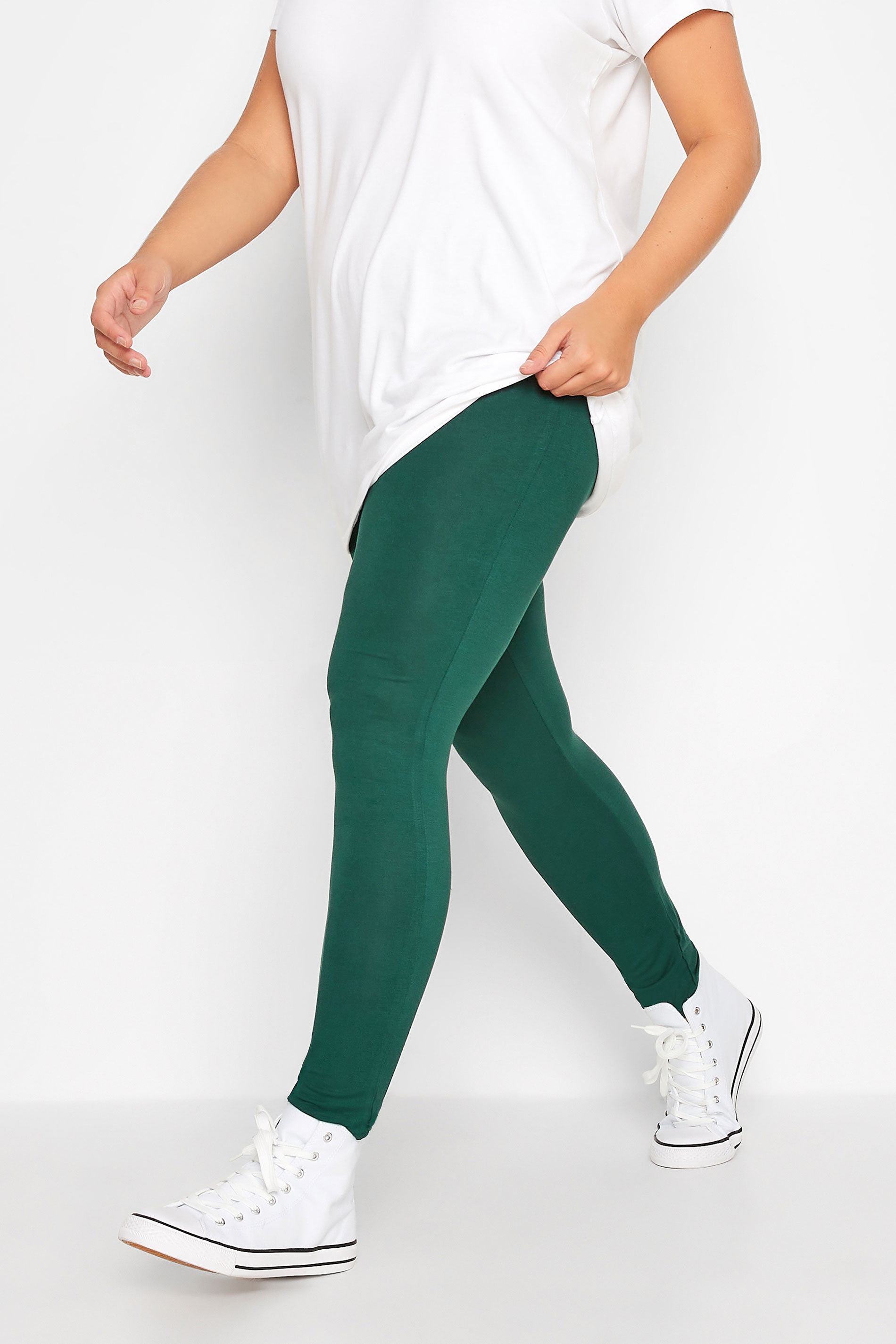 Curve Plus Size Forest Green Leggings | Yours Clothing 1