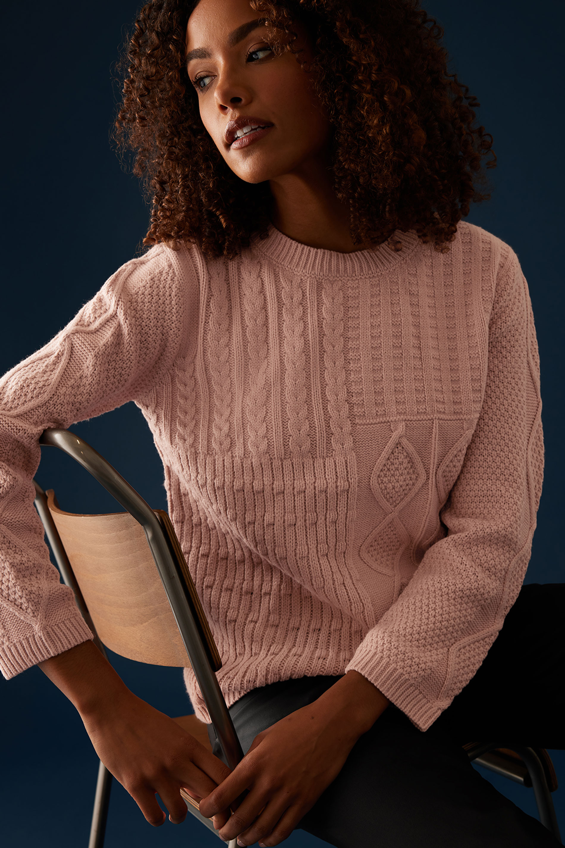 M&Co Blush Pink Cable Knit Patchwork Jumper | M&Co 1