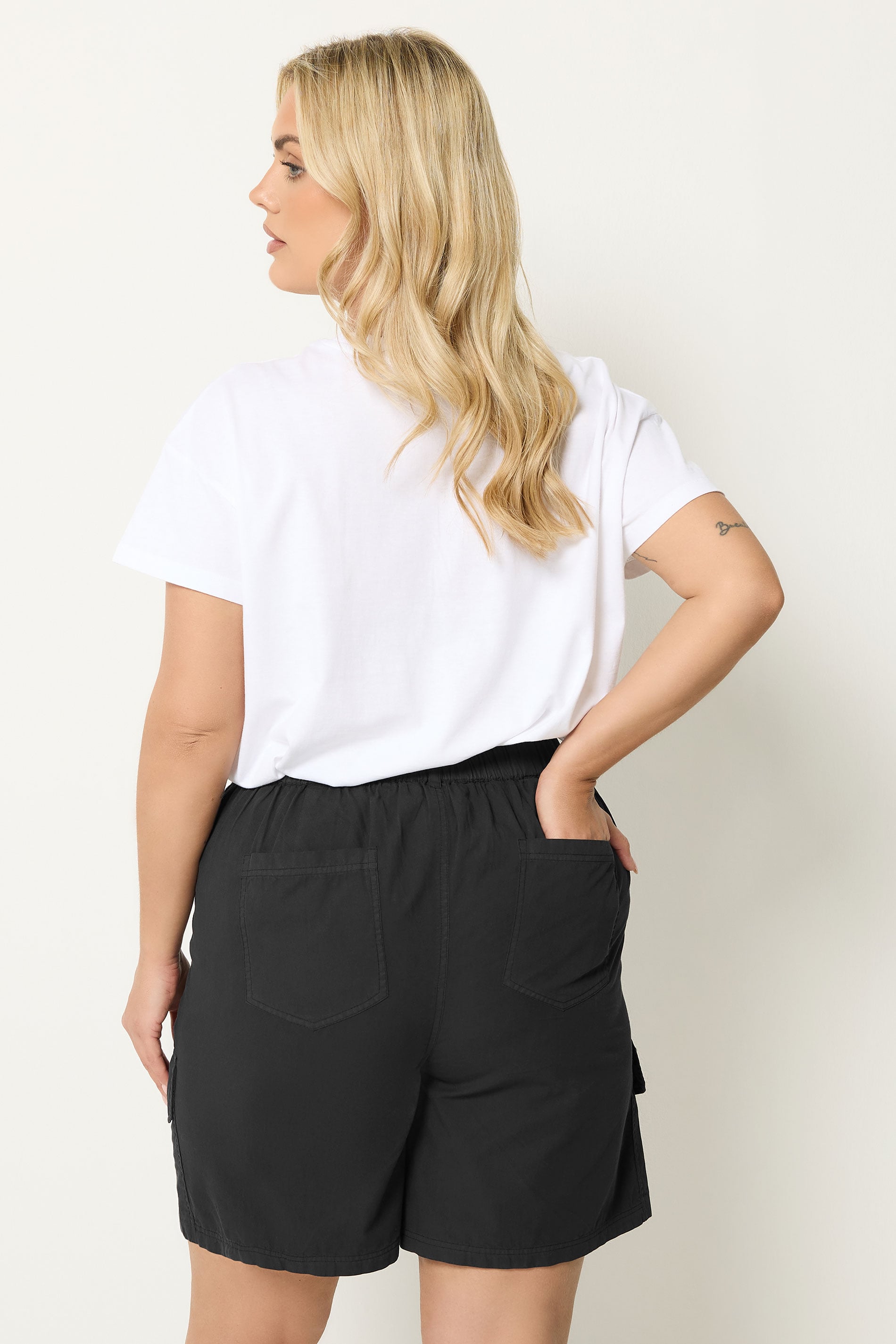 YOURS Plus Size Black Poplin Cargo Shorts | Yours Clothing 2