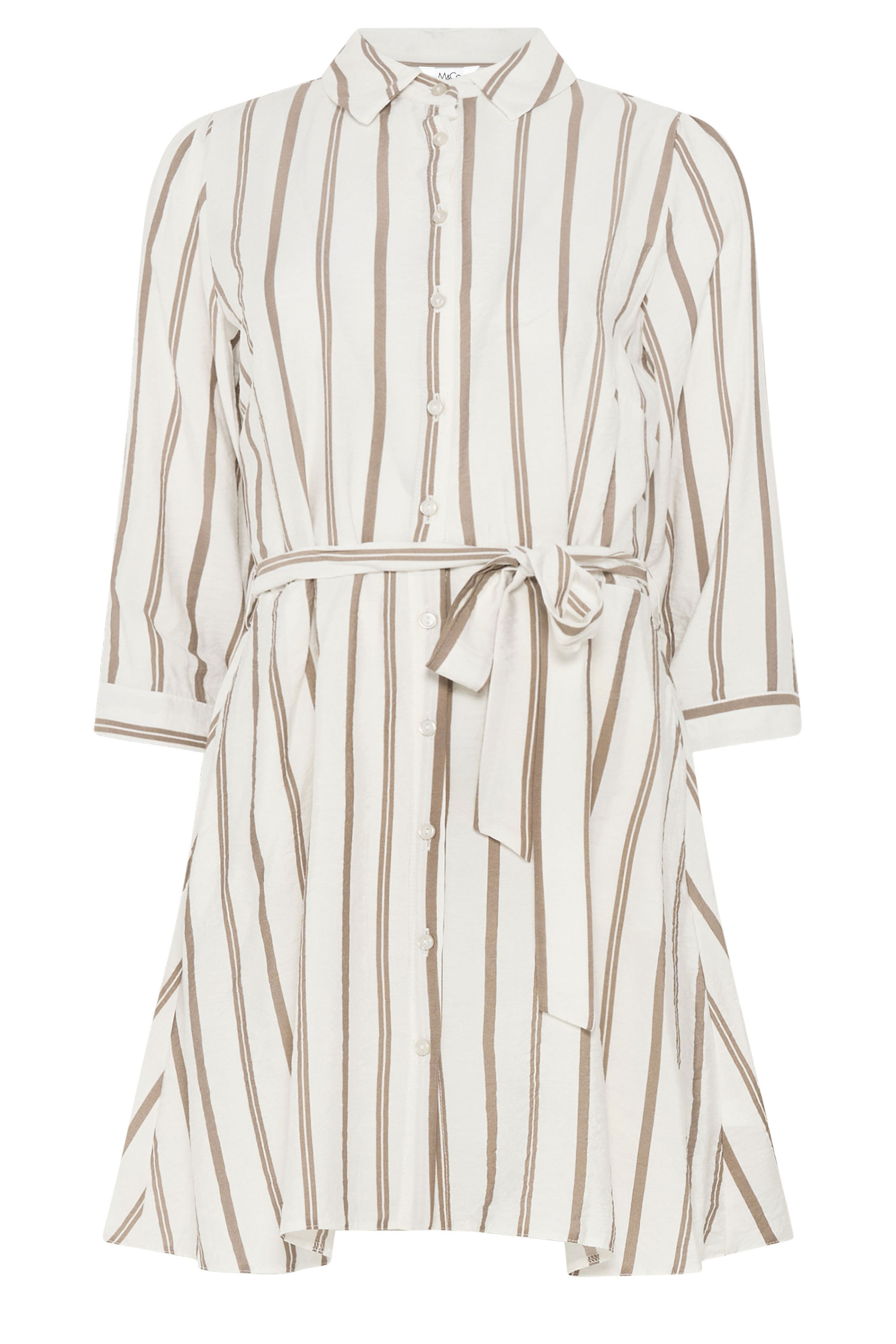 M&Co White & Mocha Brown Stripe Printed Belted Tunic Shirt 5