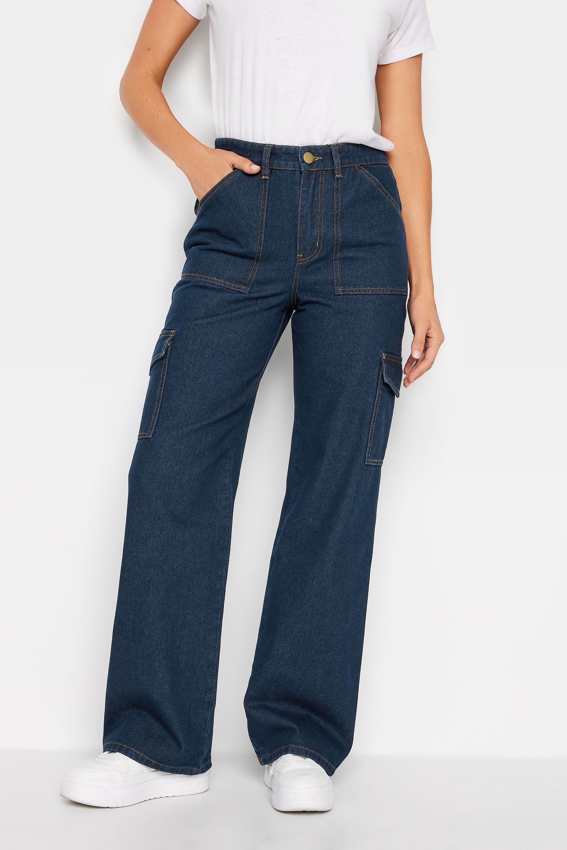 LTS Tall Womens Dark Blue Wide Leg Cargo Jeans | Long Tall Sally  2