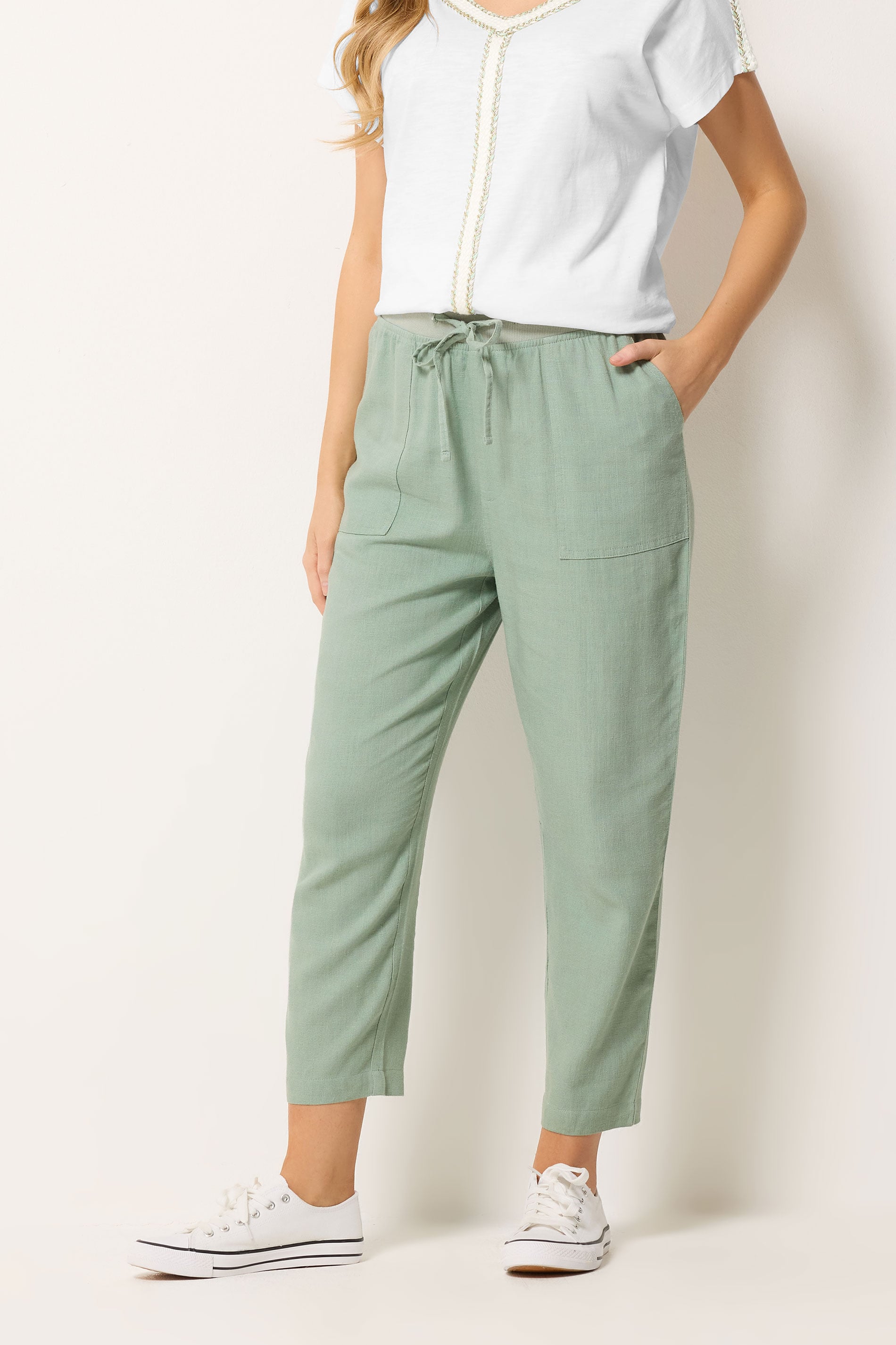 M&Co Sage Green Linen Cropped Trousers | M&Co 3