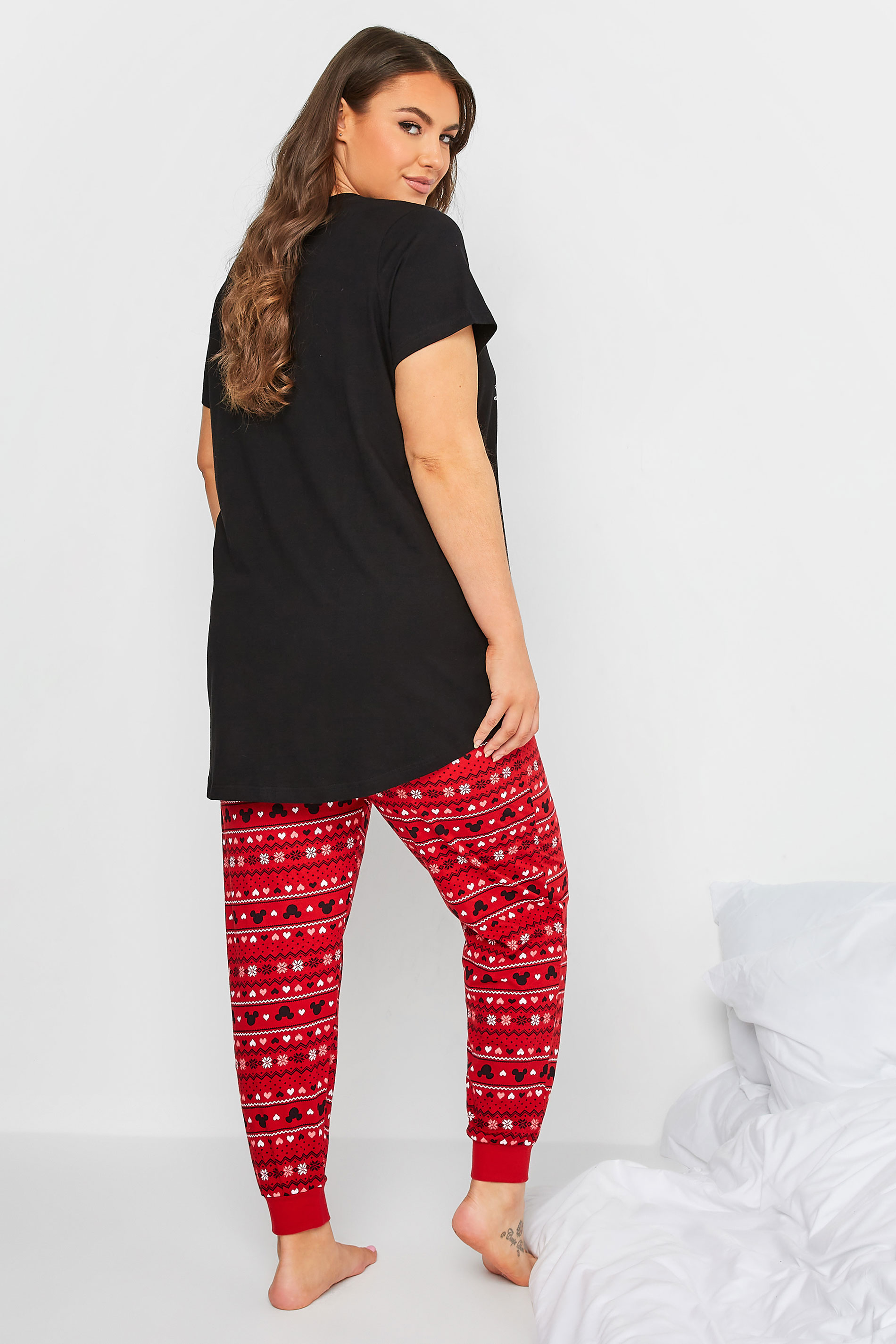 DISNEY Plus Size Red & Black Cuffed 'Love Mickey' Pyjama Set | Yours Clothing 3