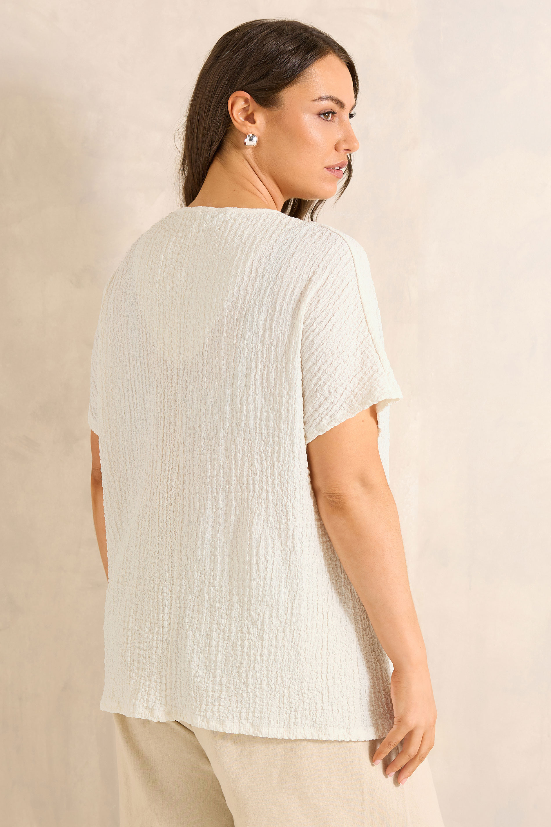 EVANS Curve White Grown On Sleeve Textured Top | Evans 2