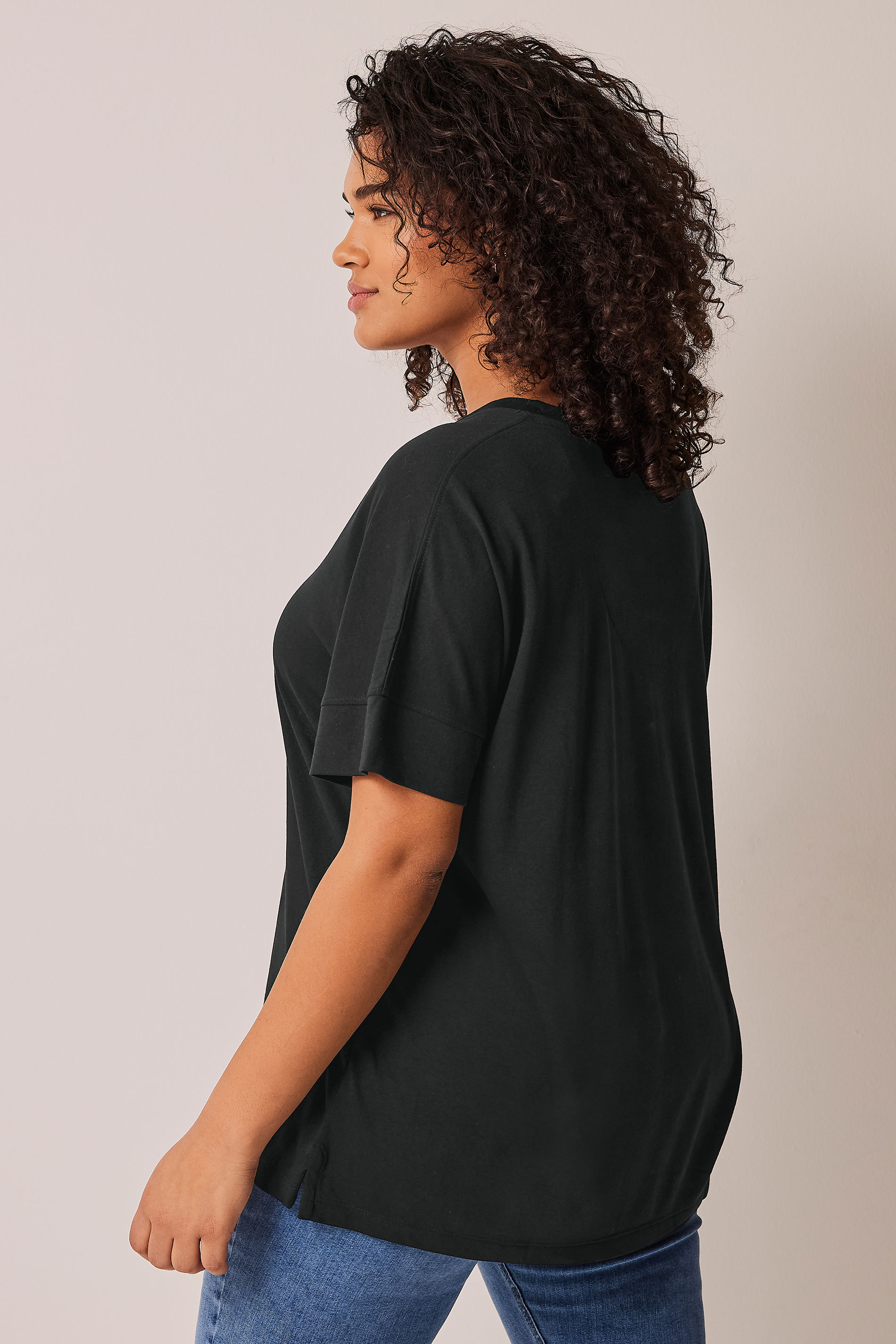 EVANS Plus Size Black V-Neck Modal Rich T-Shirt | Evans 3