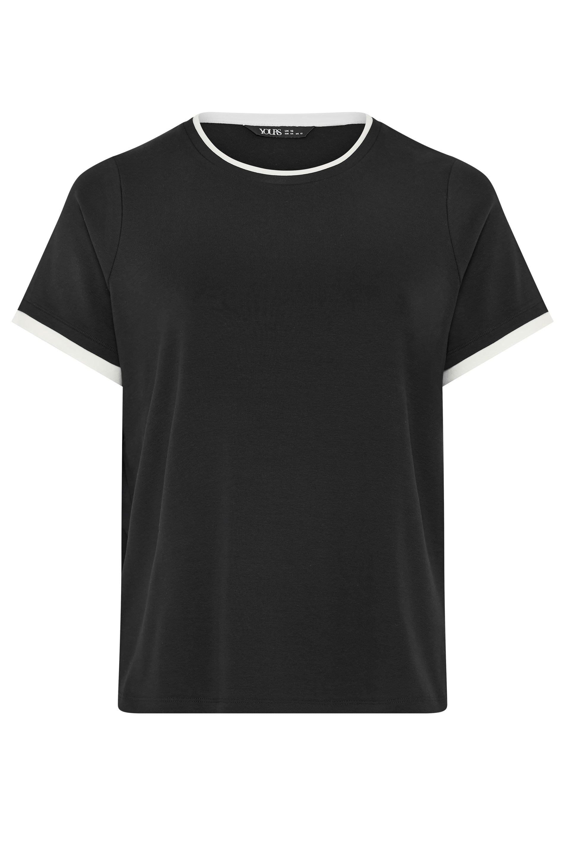 YOURS Plus Size Black Contrast Trim Ringer T-Shirt | Yours Clothing 5