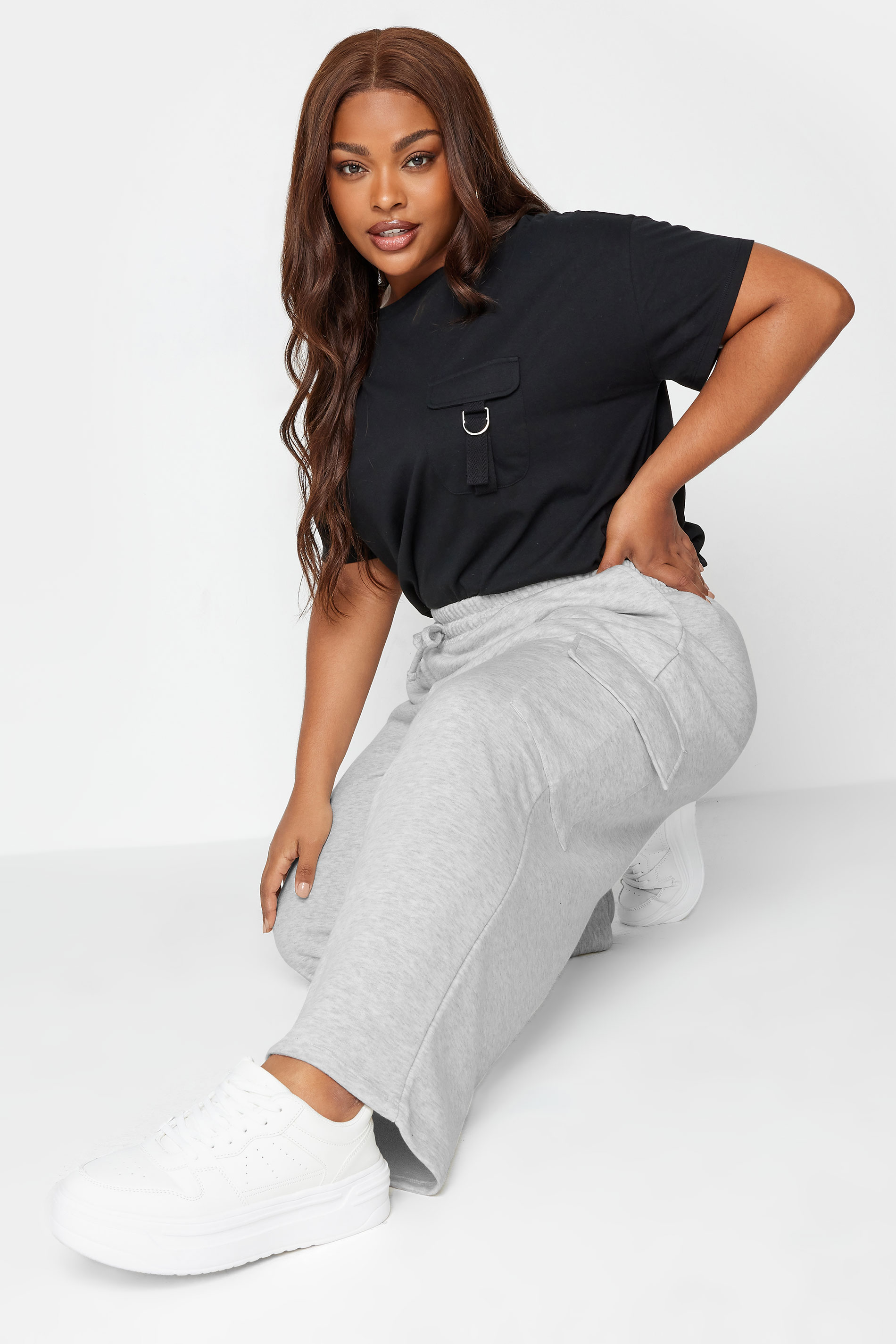 LIMITED COLLECTION Plus Size Grey Wide Leg Cargo Joggers