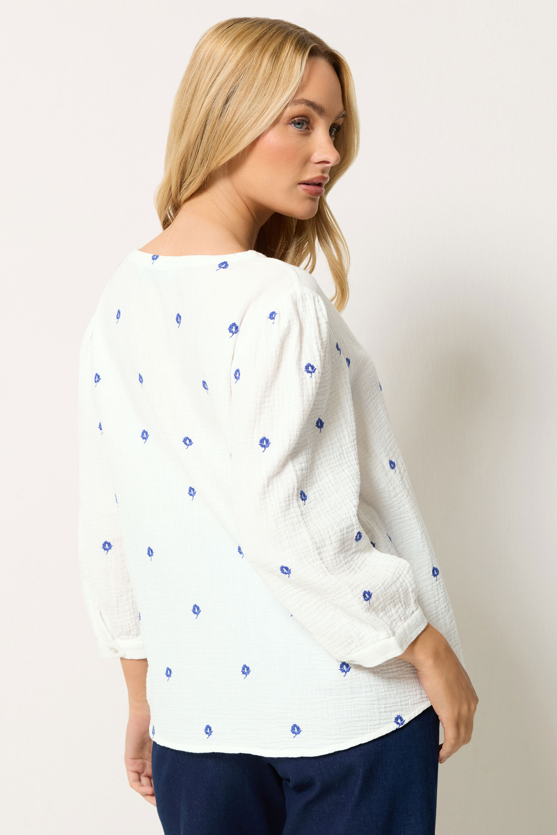 M&Co White Floral Embroidered Cotton Blouse | M&Co 4