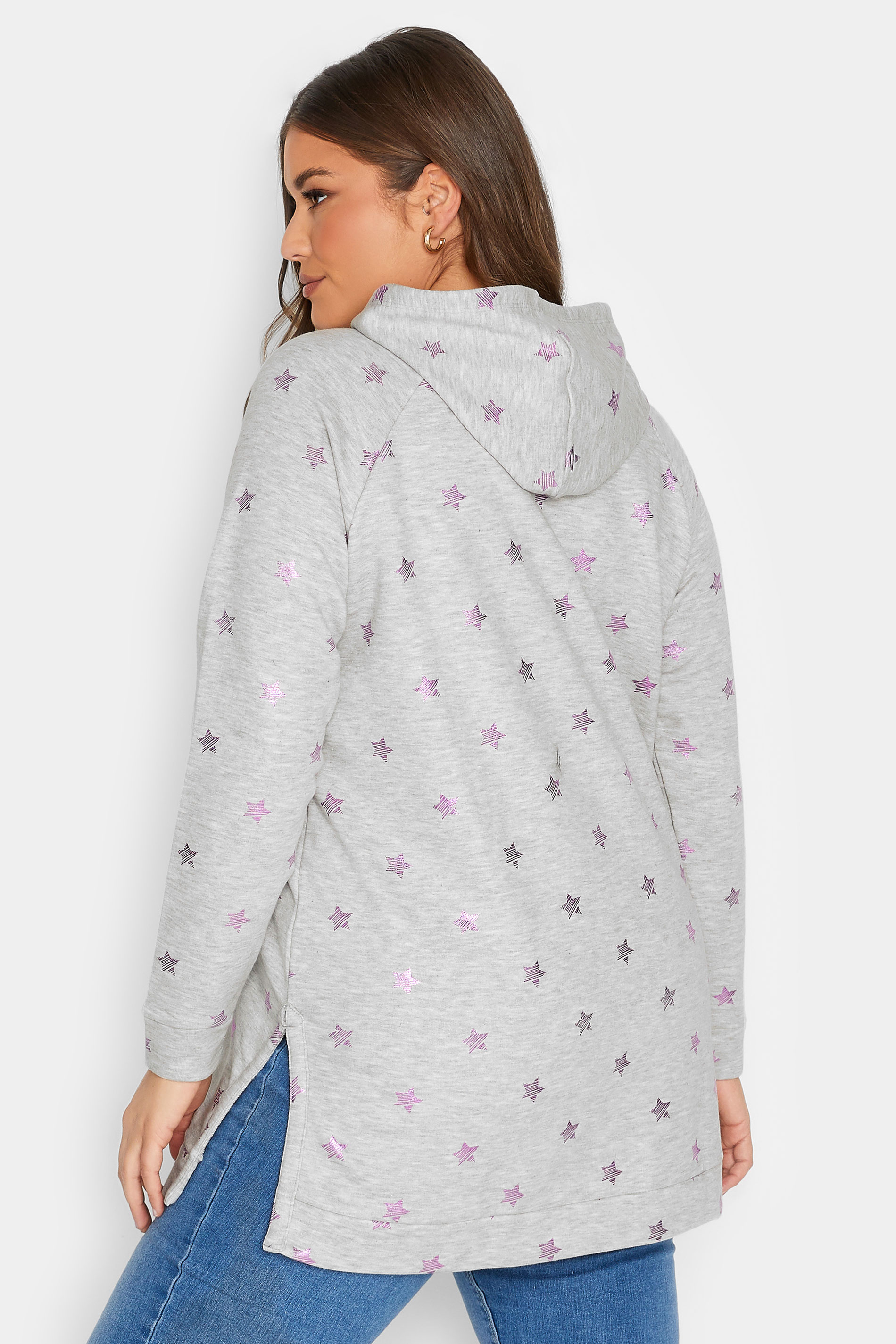 Plus Size Grey Star Print Hoodie | Yours Clothing  1