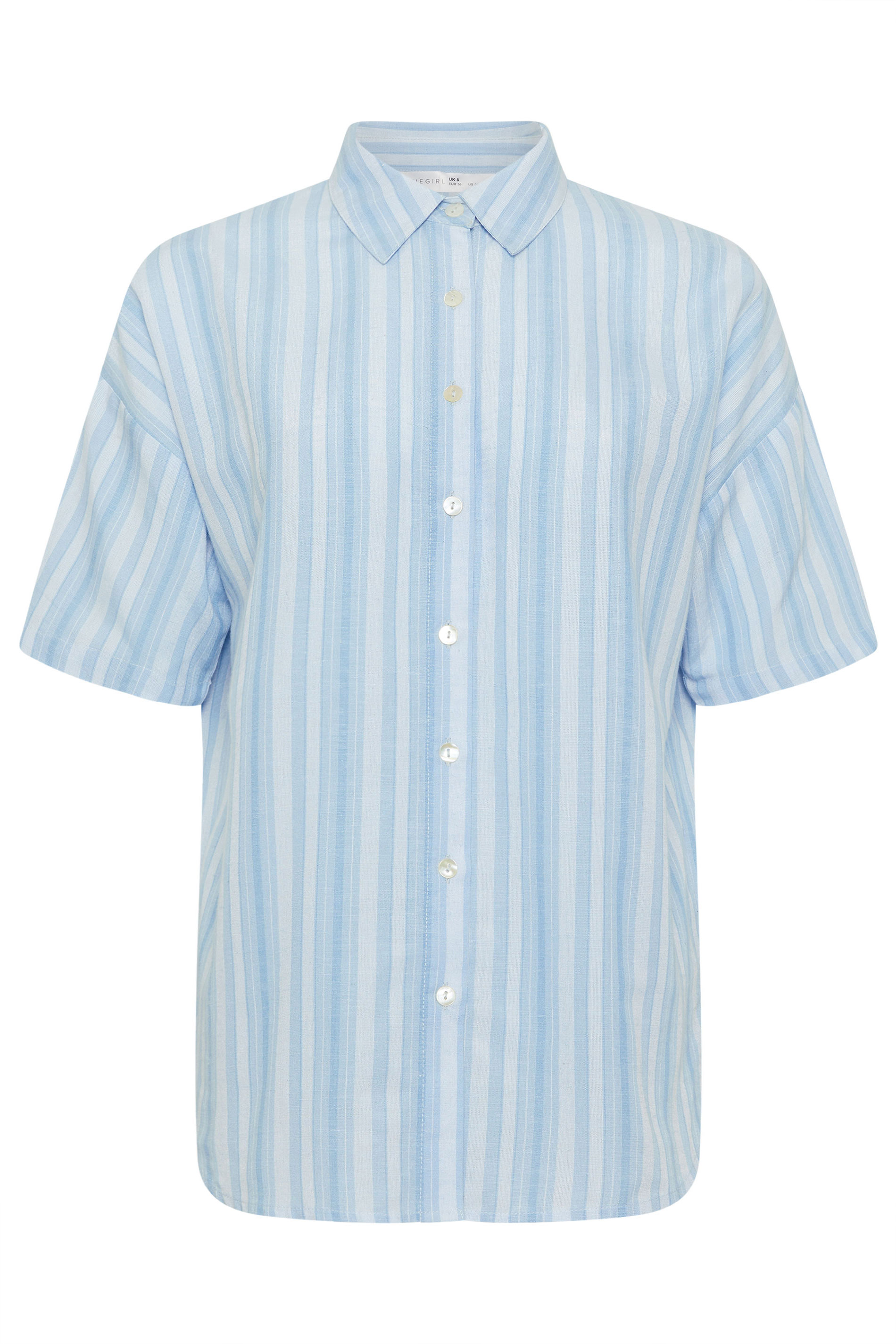 PixieGirl Petite Women's Blue Stripe Cotton Short Sleeve Shirt | PixieGirl 5