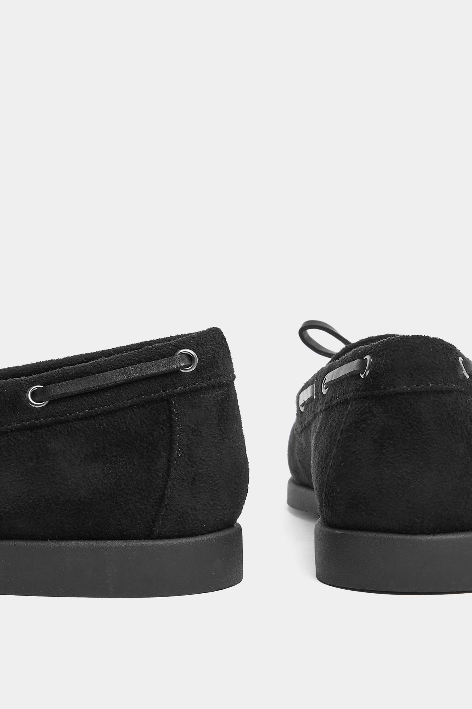 Black Faux Suede Bow Boat Shoes In Wide E Fit | Yours Clothing 6