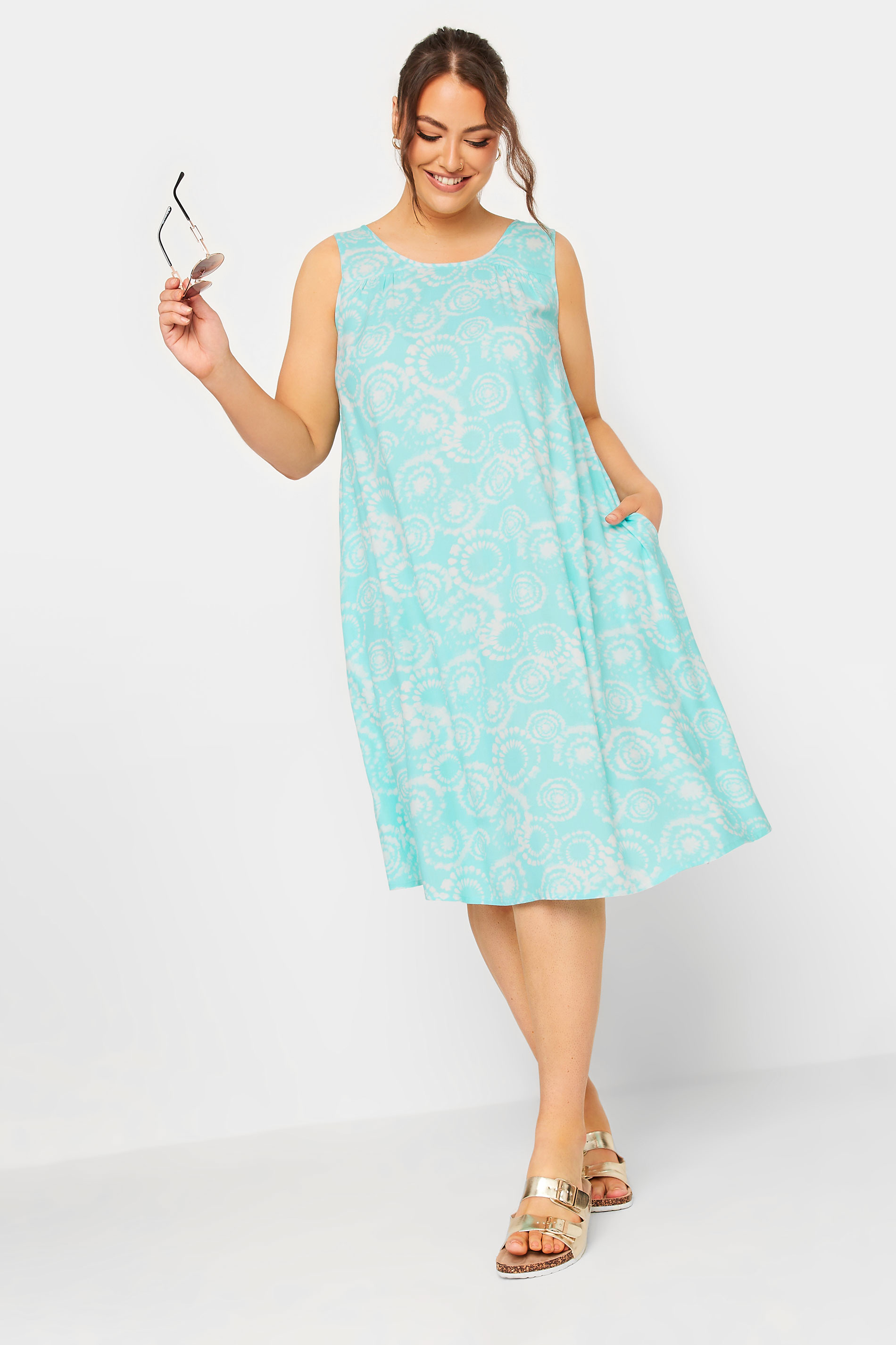 YOURS Plus Size Aqua Blue Tie Dye Print Swing Dress | Yours Clothing 1