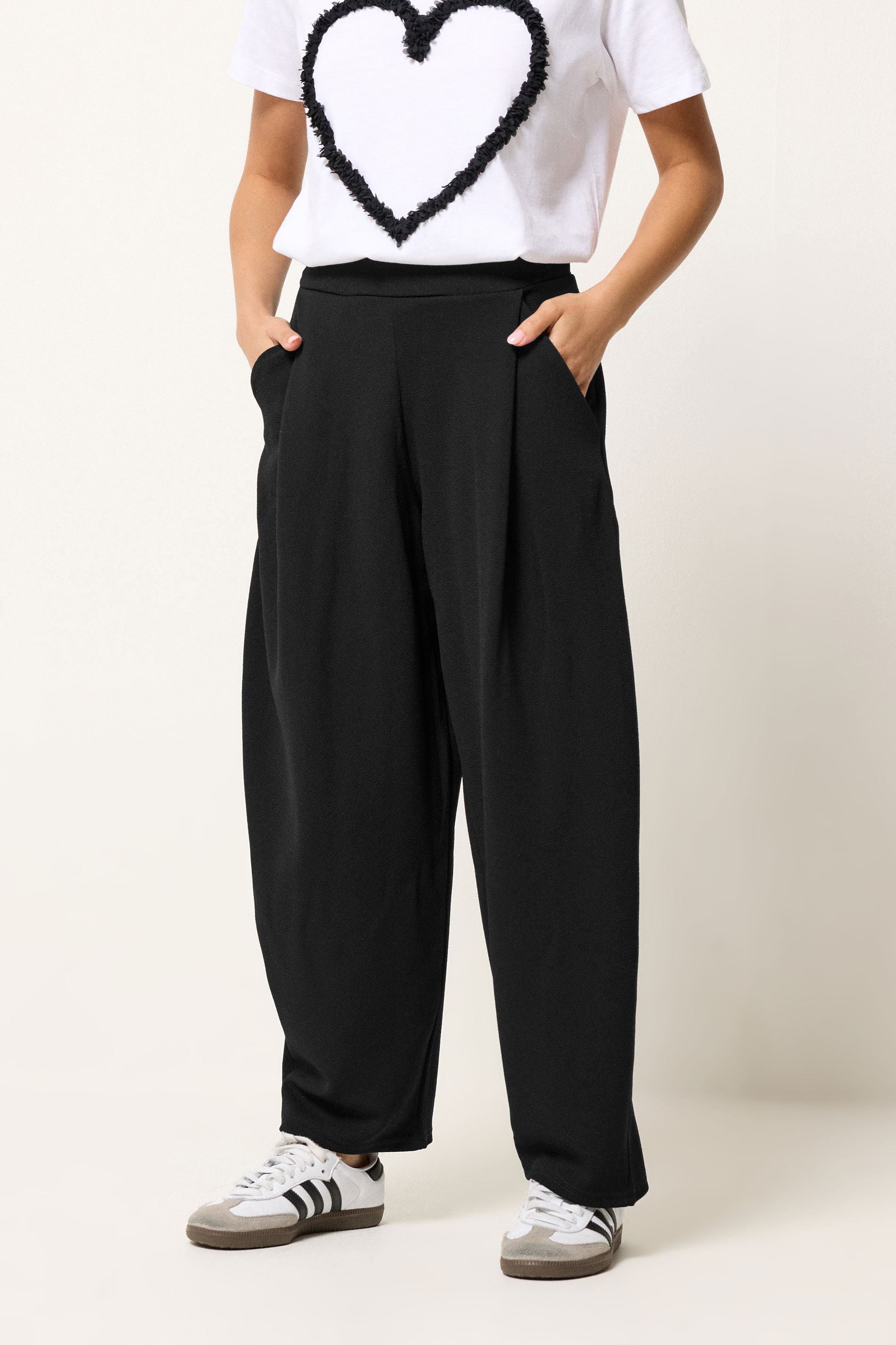 PixieGirl Petite Women's Black Scuba Barrel Trousers | PixieGirl 1