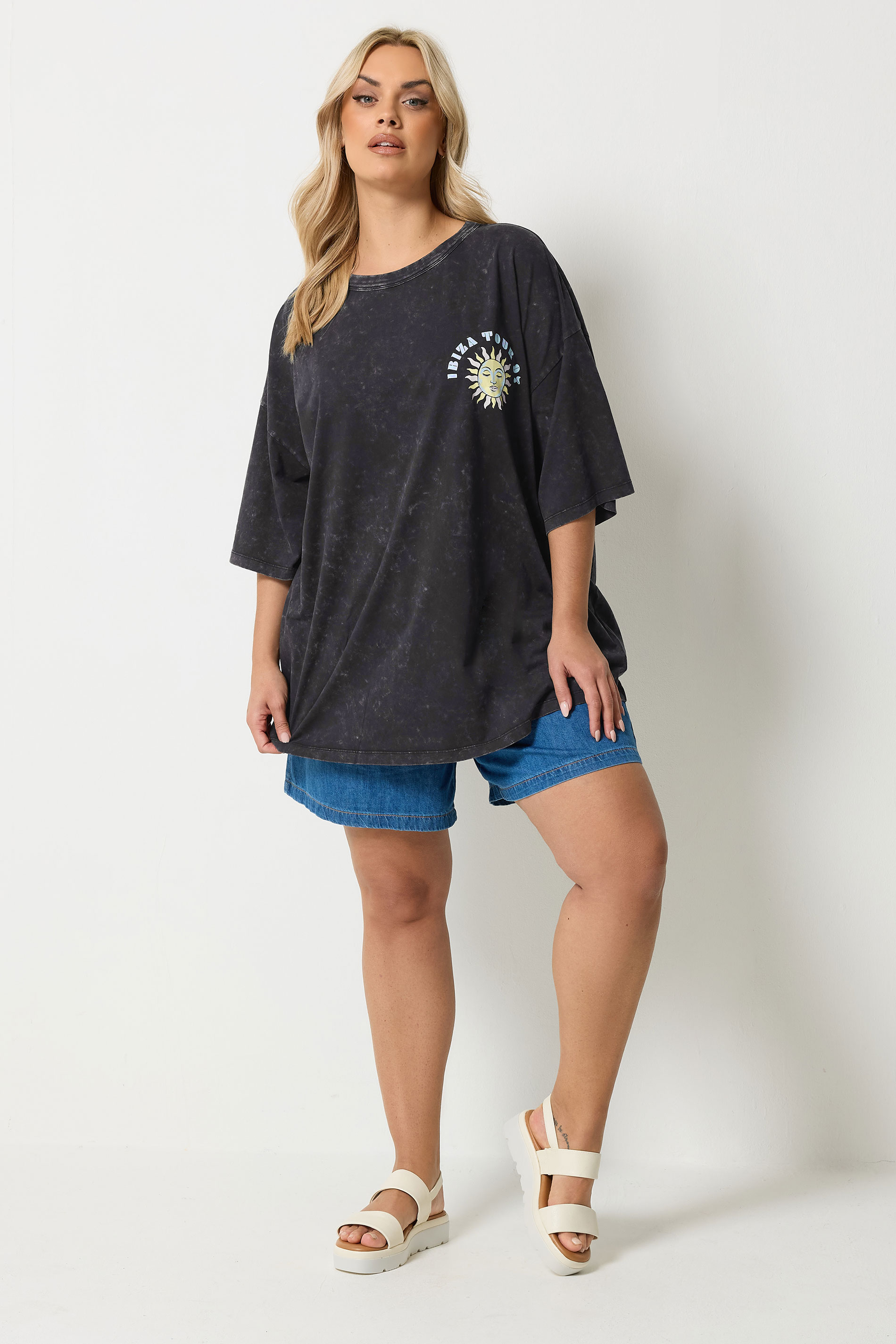 YOURS Plus Size Grey Acid Wash 'Solar Dreams' T-Shirt | Yours Clothing 1