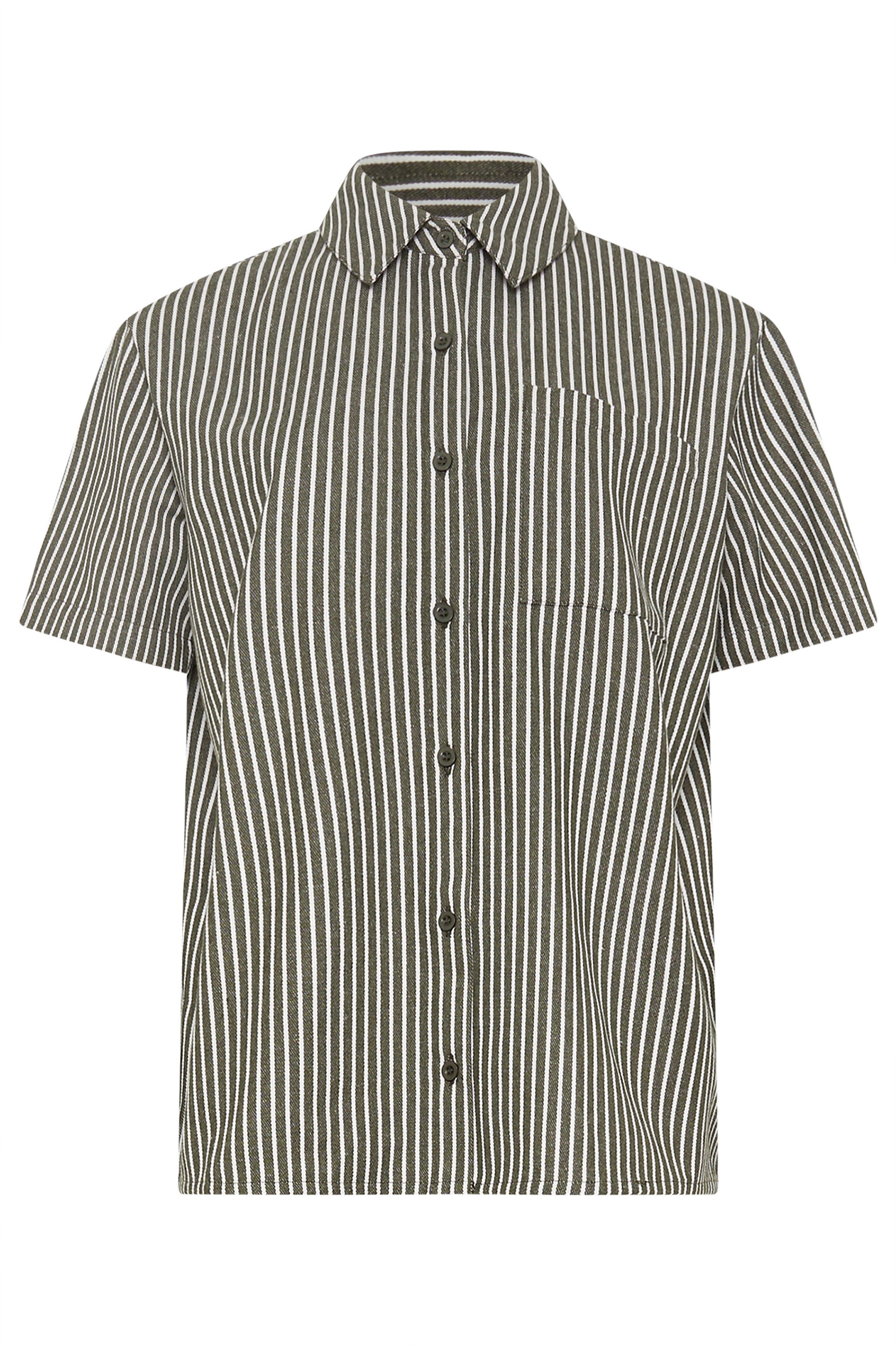 LTS Tall Women's Olive Green Stripe Button Cotton Shirt | Long Tall Sally 8