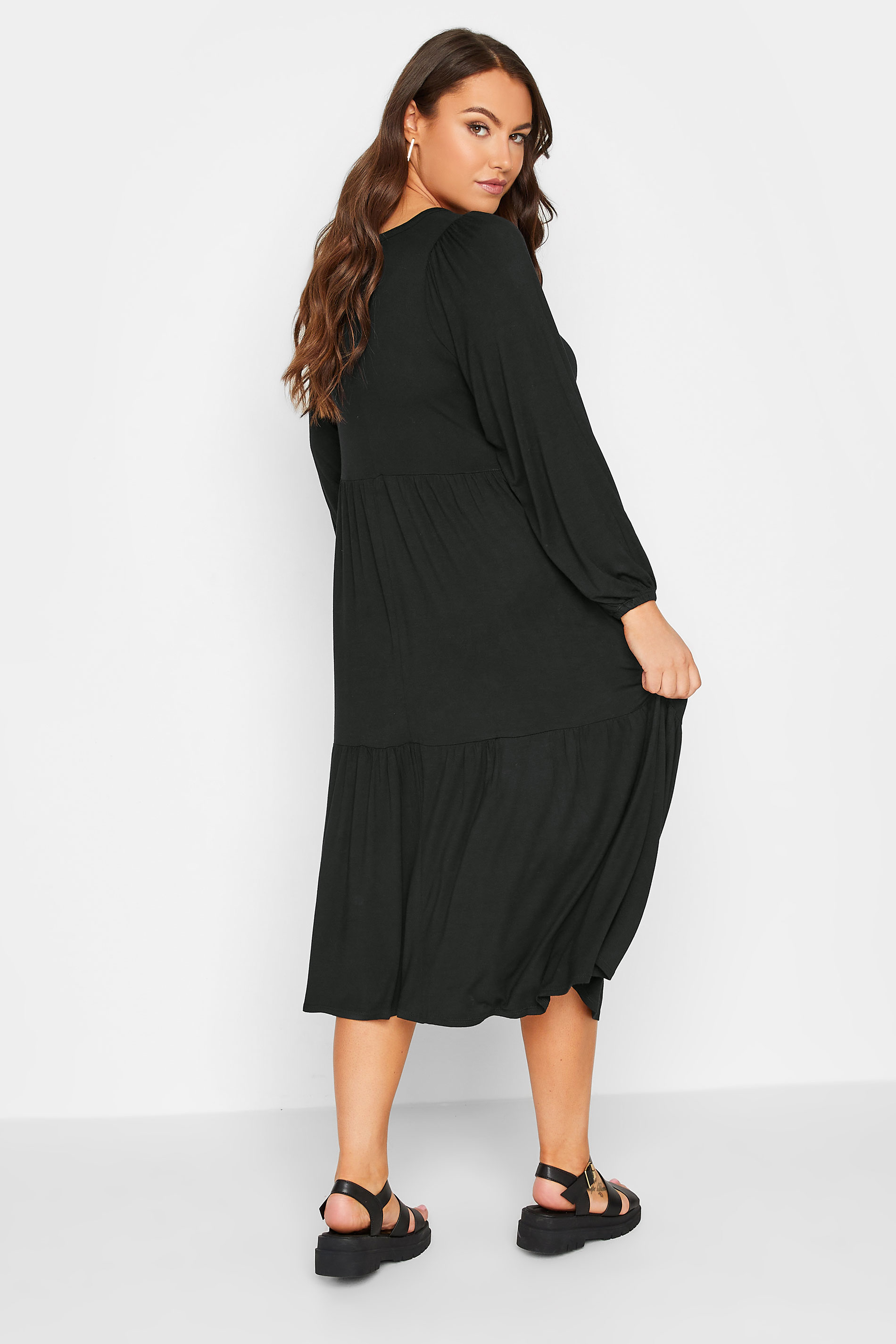 YOURS Plus Size Black Tiered Midaxi Dress | Yours Clothing 3