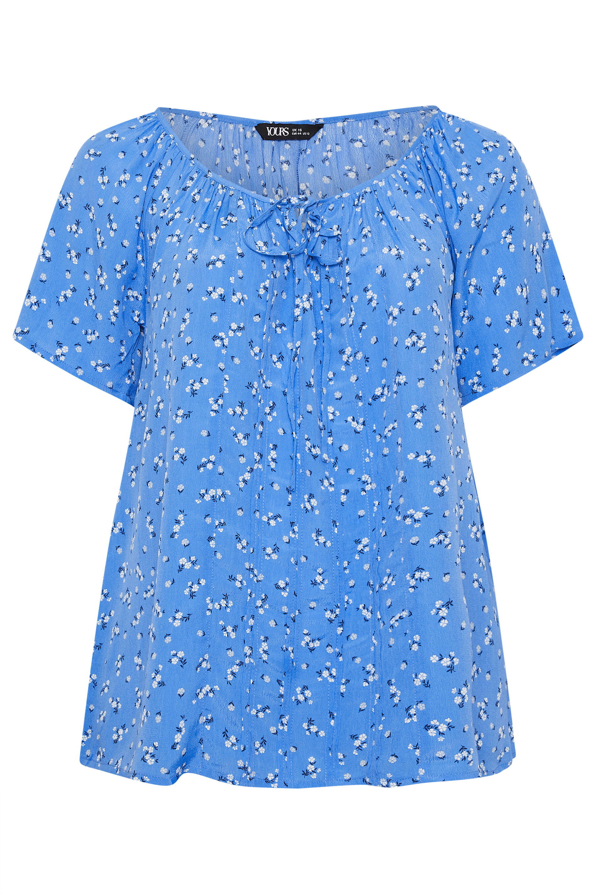 YOURS Plus Size Blue Ditsy Floral Pintuck Blouse | Yours Clothing 5
