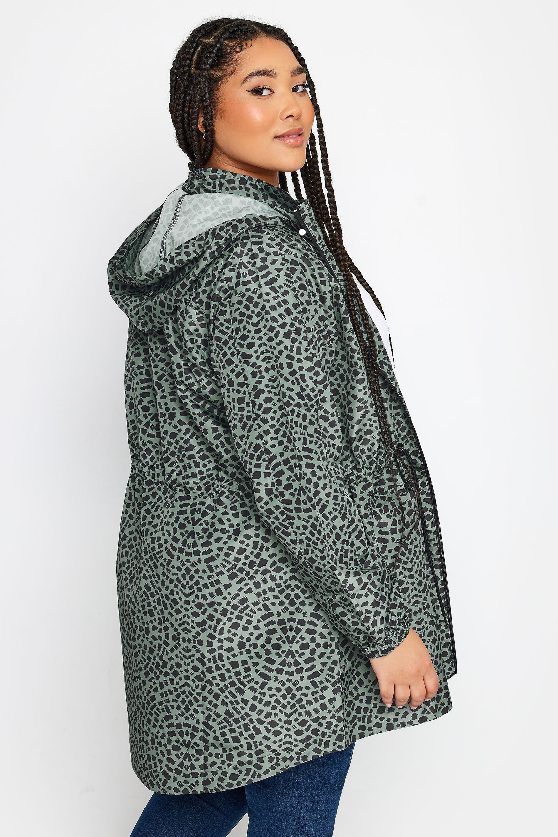 YOURS Plus Size Green Tile Print Lightweight Parka Jacket | Yours Clothing 3