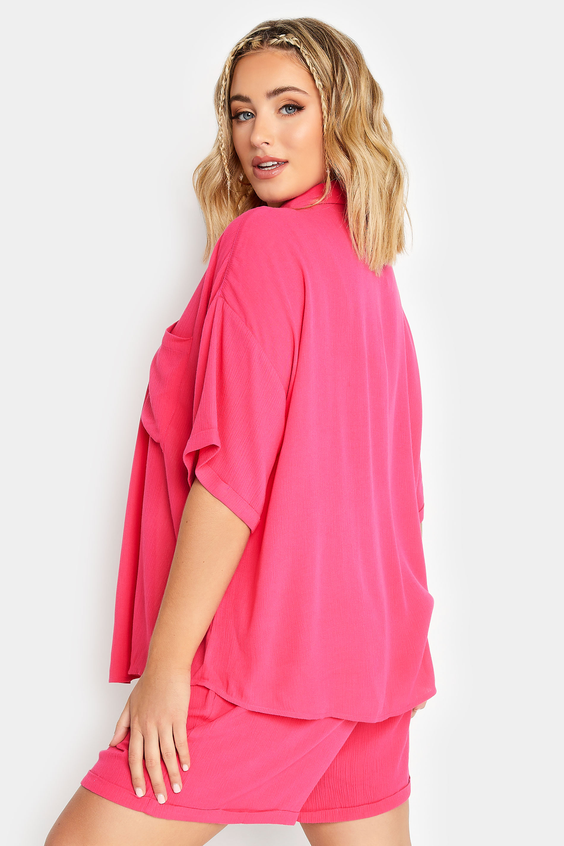 LIMITED COLLECTION Plus Size Pink Crinkle Shirt | Yours Clothing 3