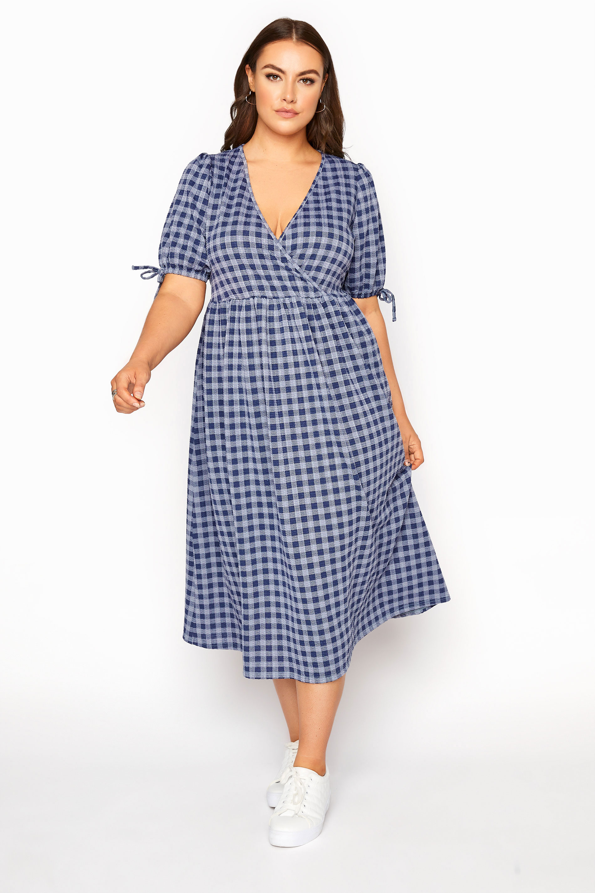 Plus Size LIMITED COLLECTION Blue Gingham Wrap Midaxi Dress | Yours