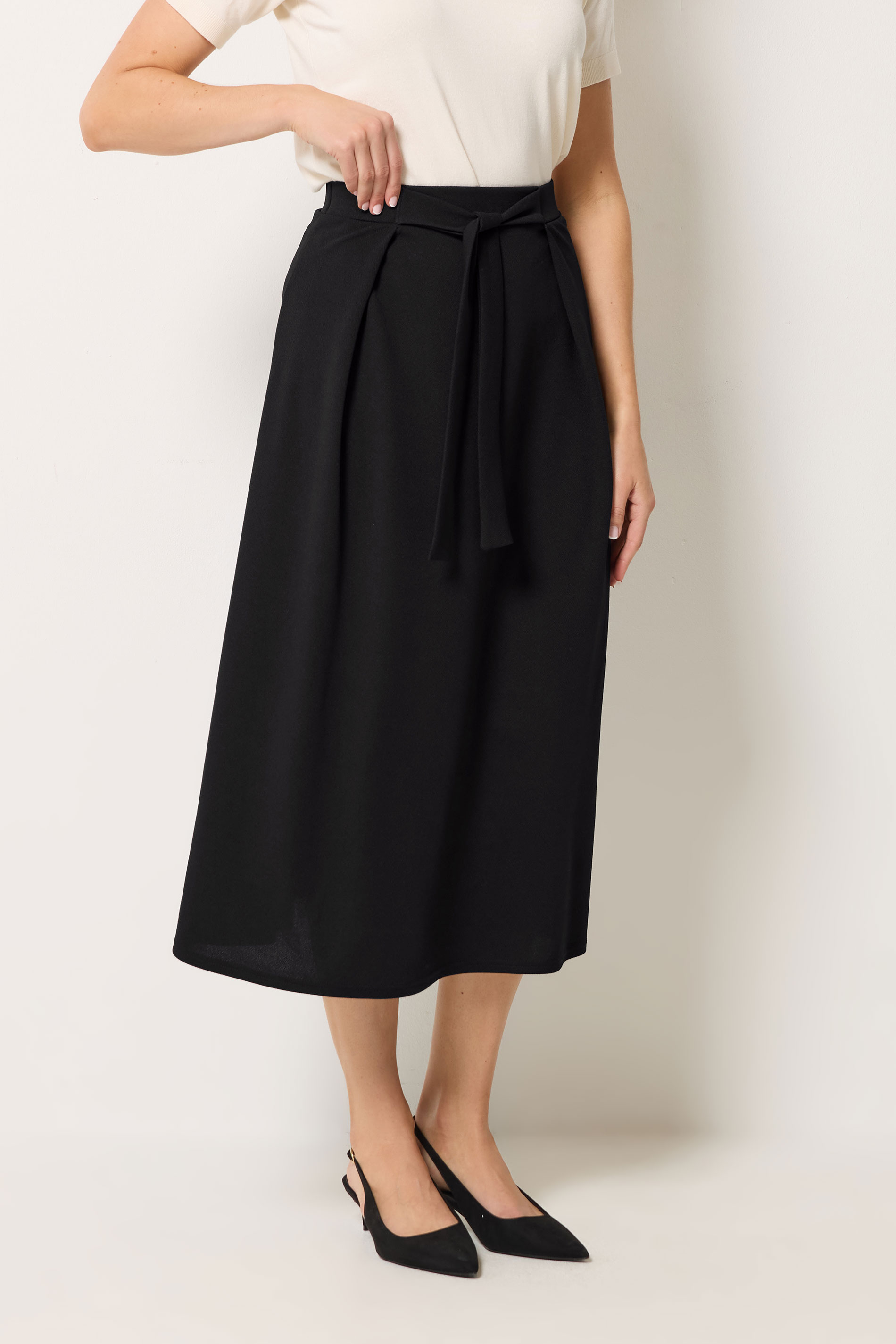 LTS Tall Women's Black Tie Waist Midi Skirt | Long Tall Sally 1