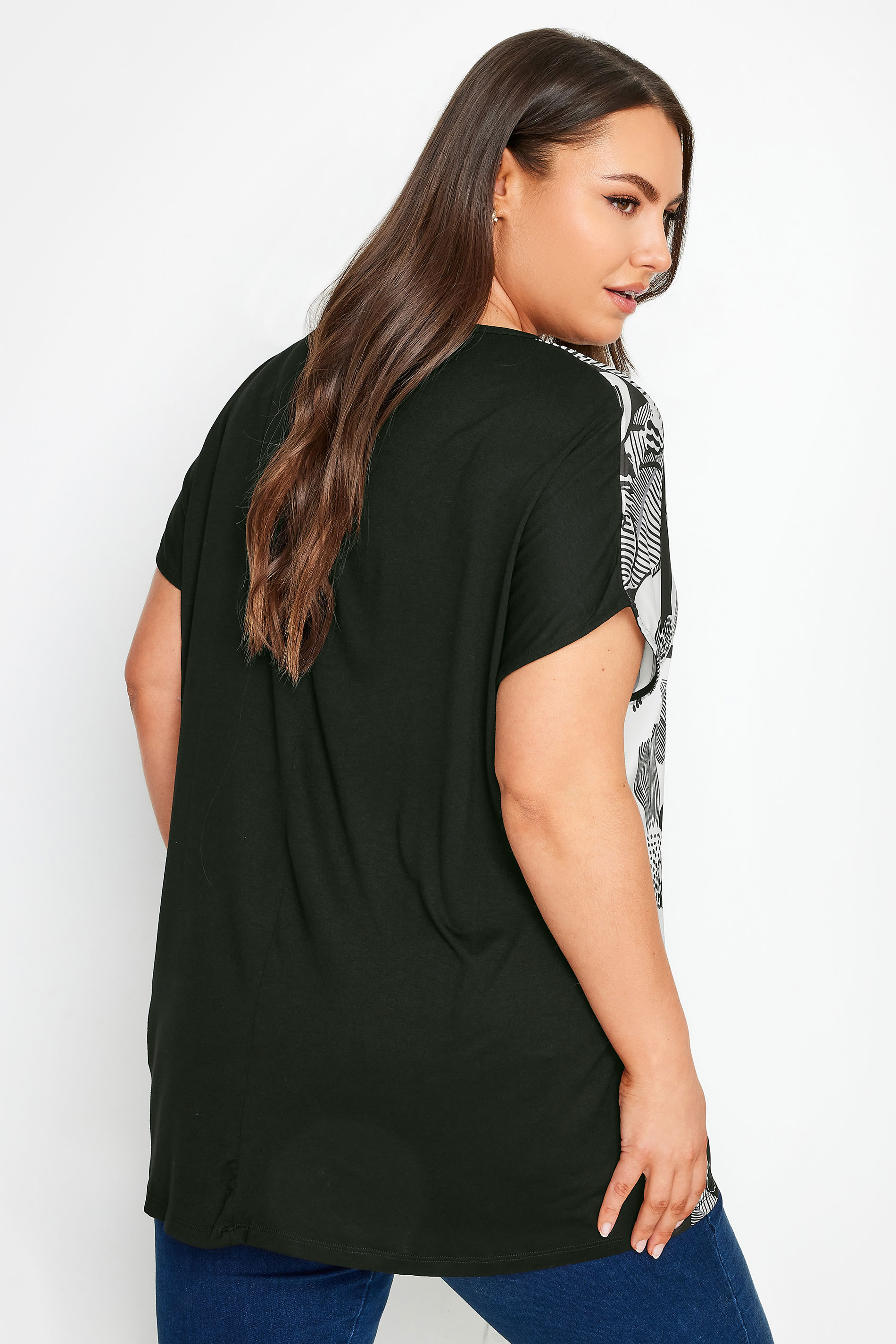 YOURS Plus Size Black Leaf Print T-Shirt | Yours Clothing 3