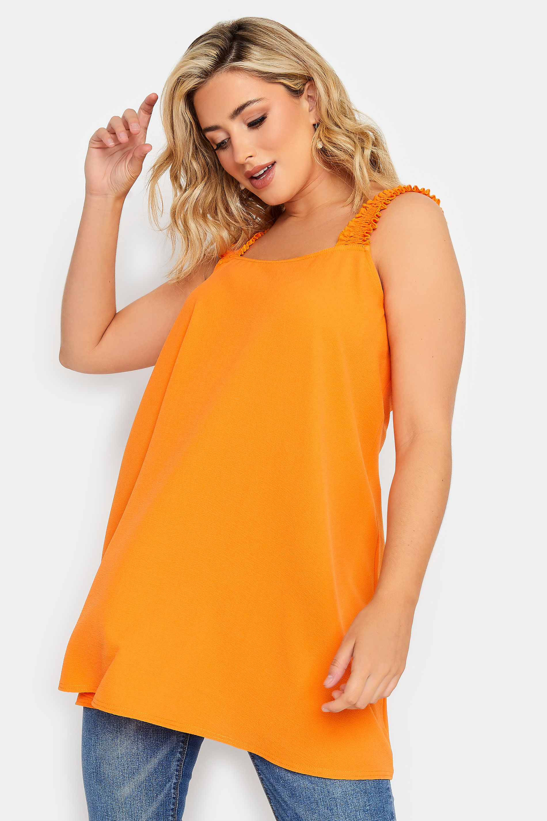 LIMITED COLLECTION Plus Size Orange Shirred Strap Cami Vest Top | Yours Clothing  2