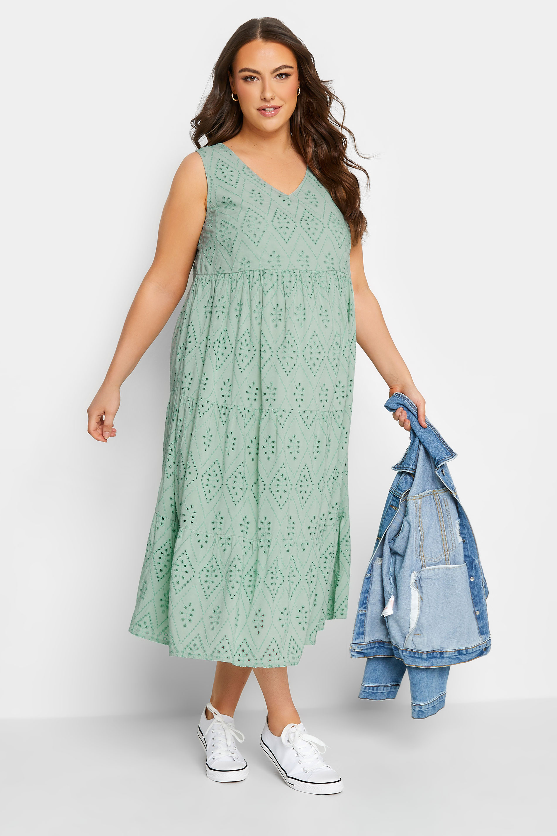 BUMP IT UP MATERNITY Plus Size Broderie Anglaise Tiered Midi Dress | Yours Clothing  3