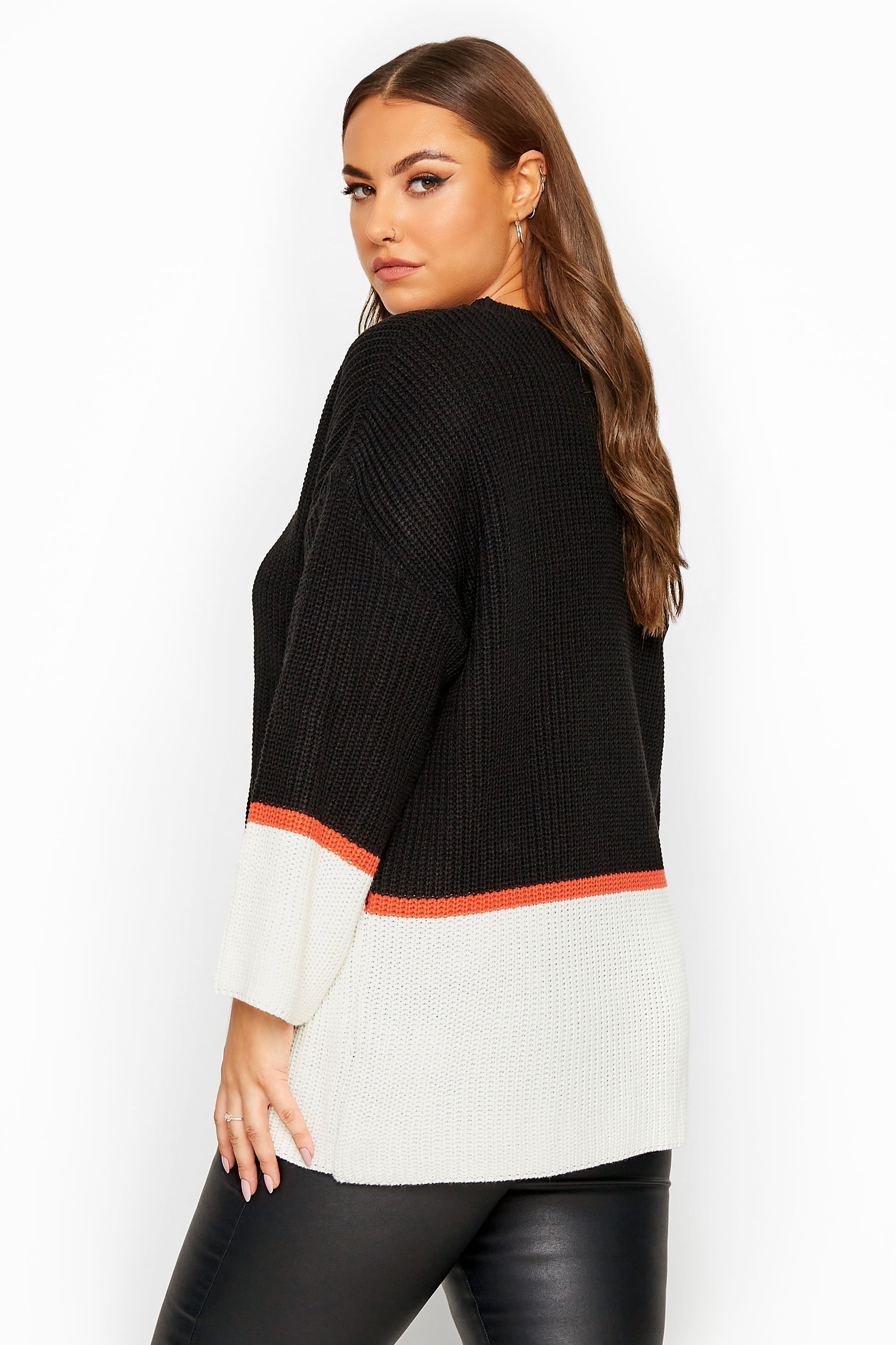 Black & White Colour Block Jumper | Yours Clothing