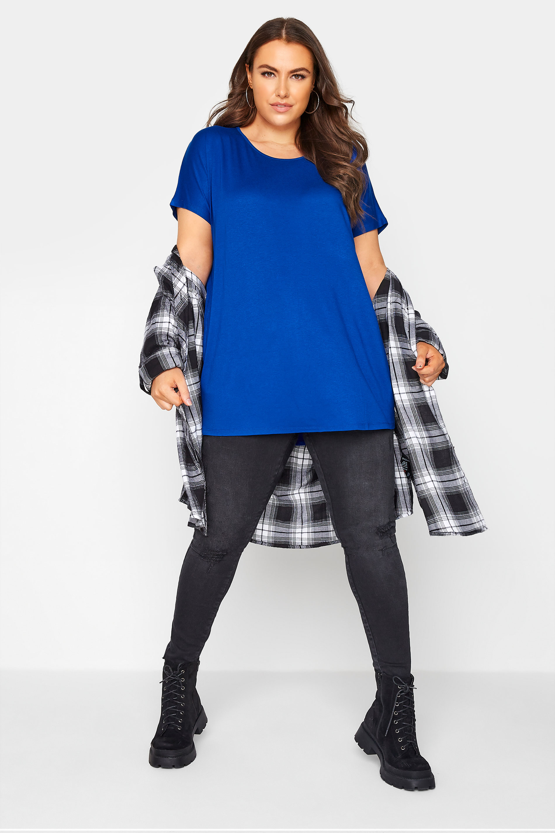 Grande taille  Tops Grande taille  T-Shirts | T-Shirt Bleu Roi Ourlet Plongeant - RT60090