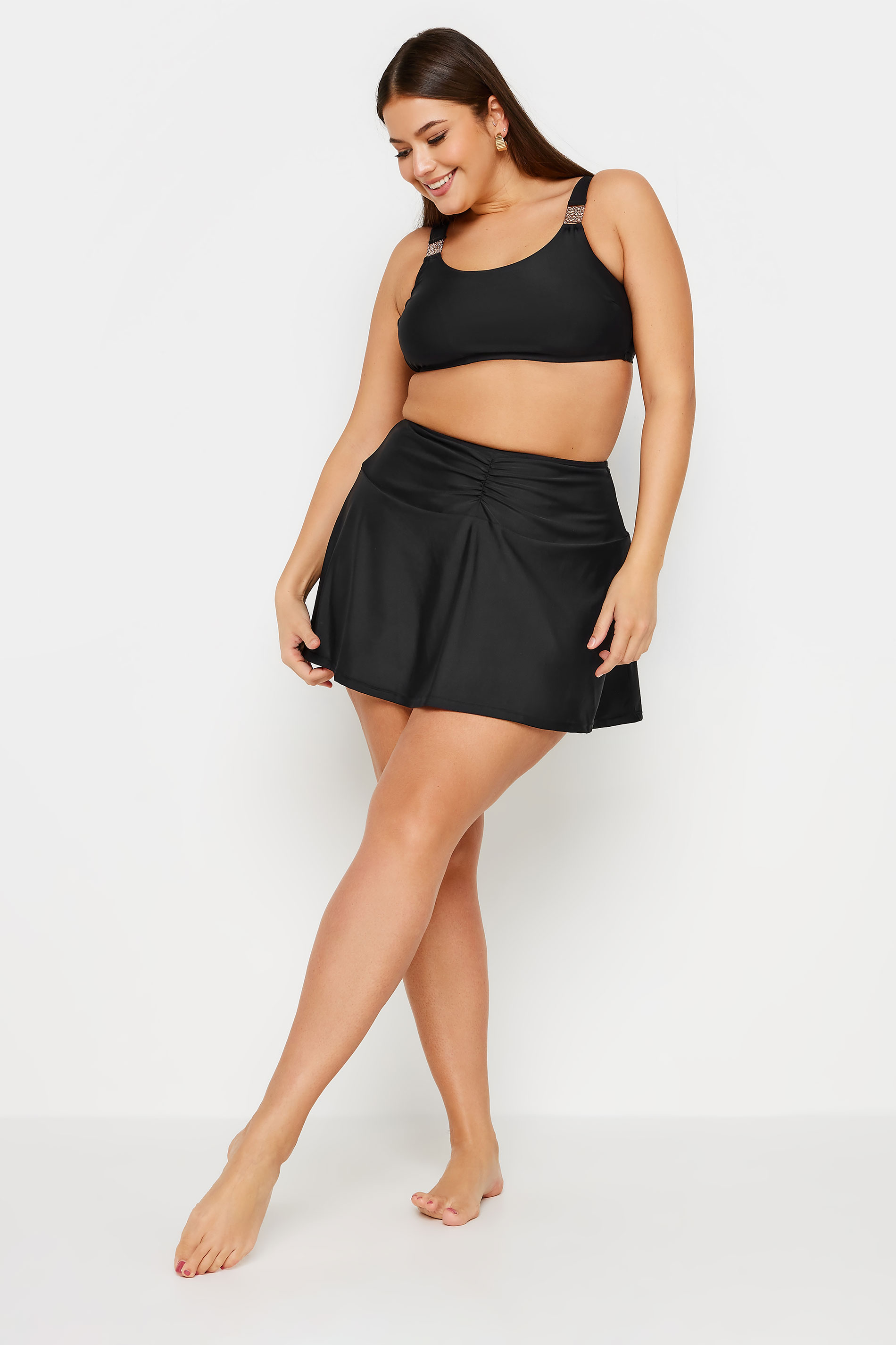 YOURS Plus Size Black Ruched Front Swim Skirt | Yours Clothing 2