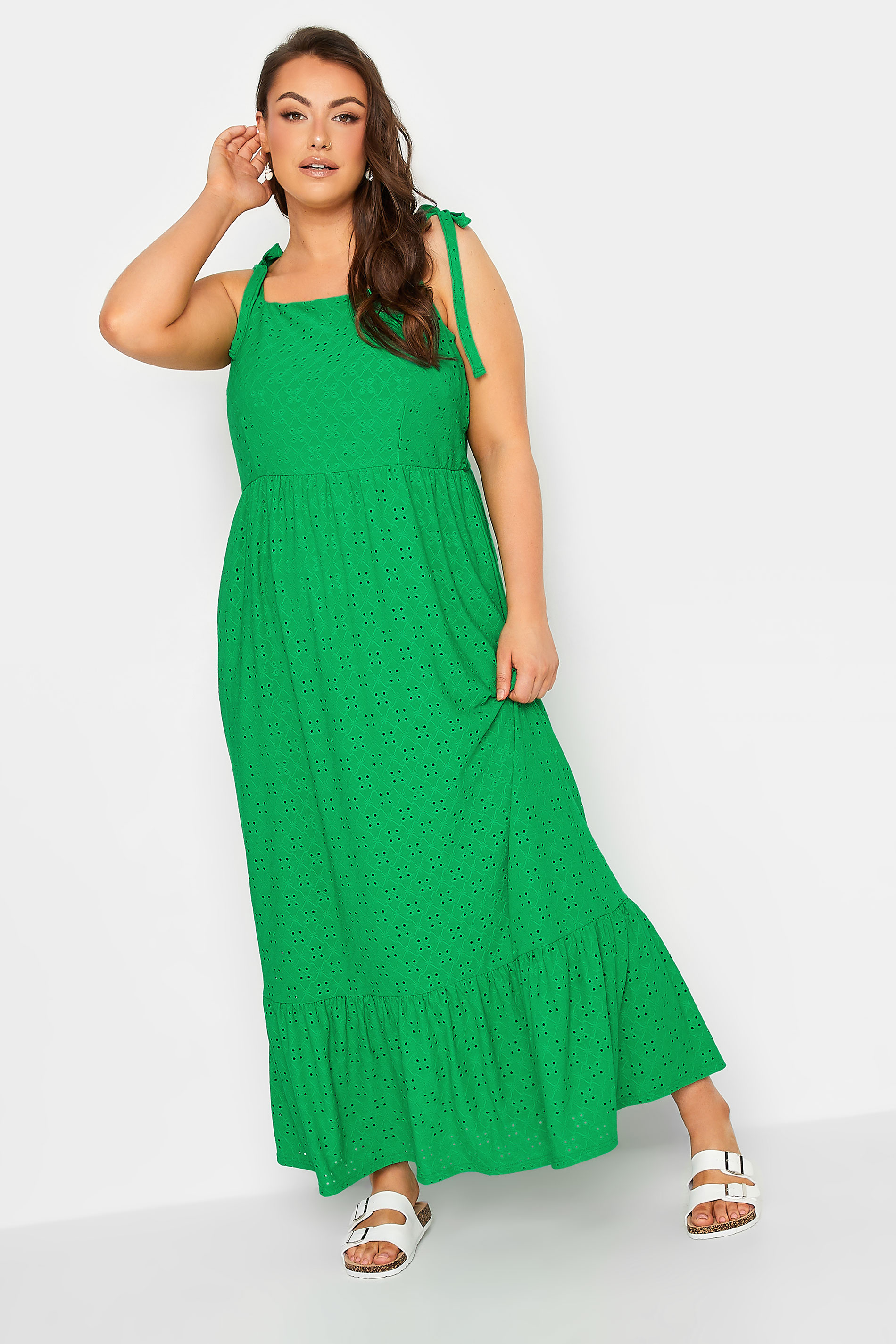 YOURS Curve Plus Size Green Broderie Anglaise Maxi Dress | Yours Clothing  2