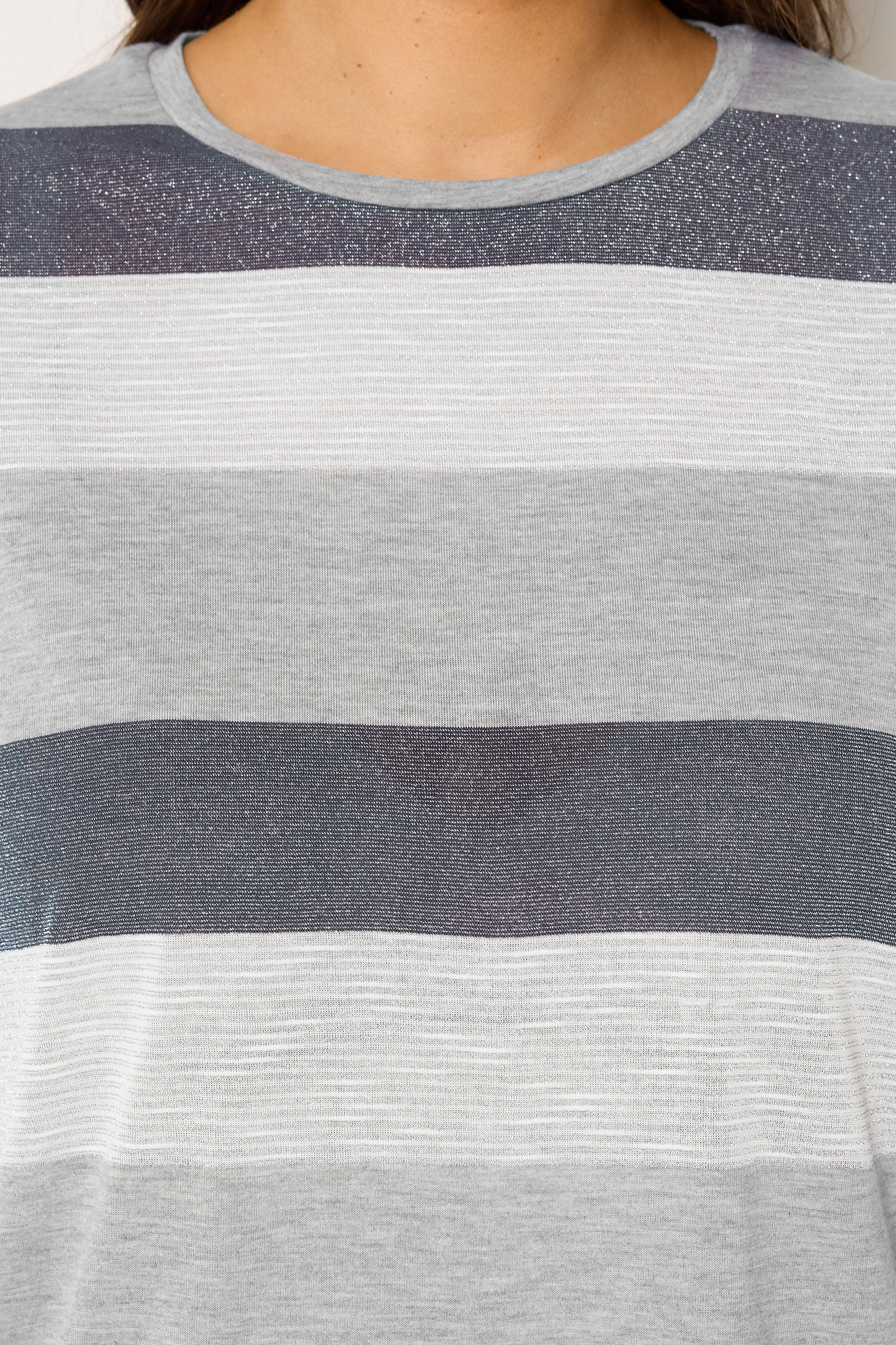Yours Plus Size Grey Metallic Stripe T-Shirt | Yours Clothing 4