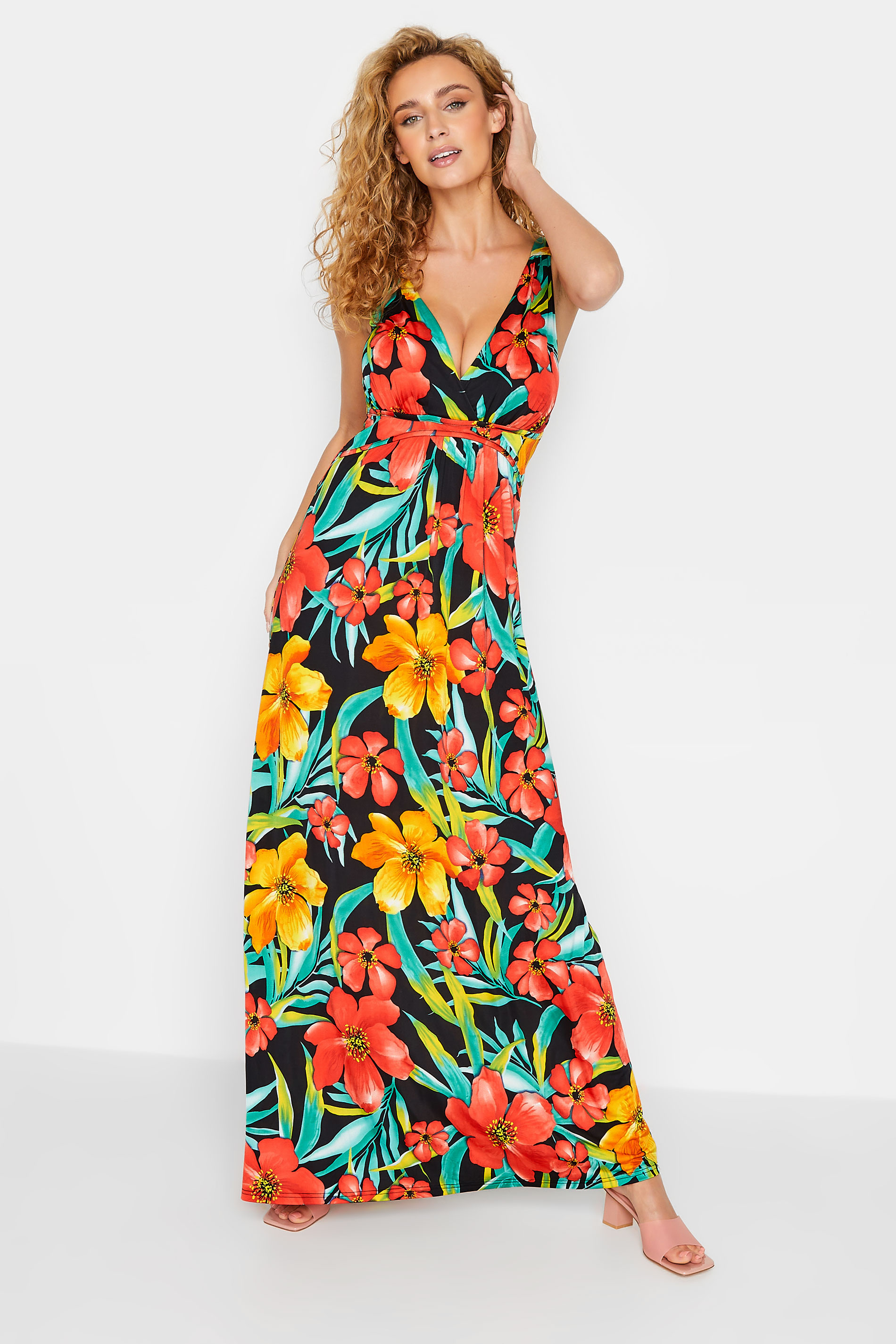 LTS Tall Women's Black Floral Print V-Neck Sleeveless Maxi Dress | Long Tall Sally 1
