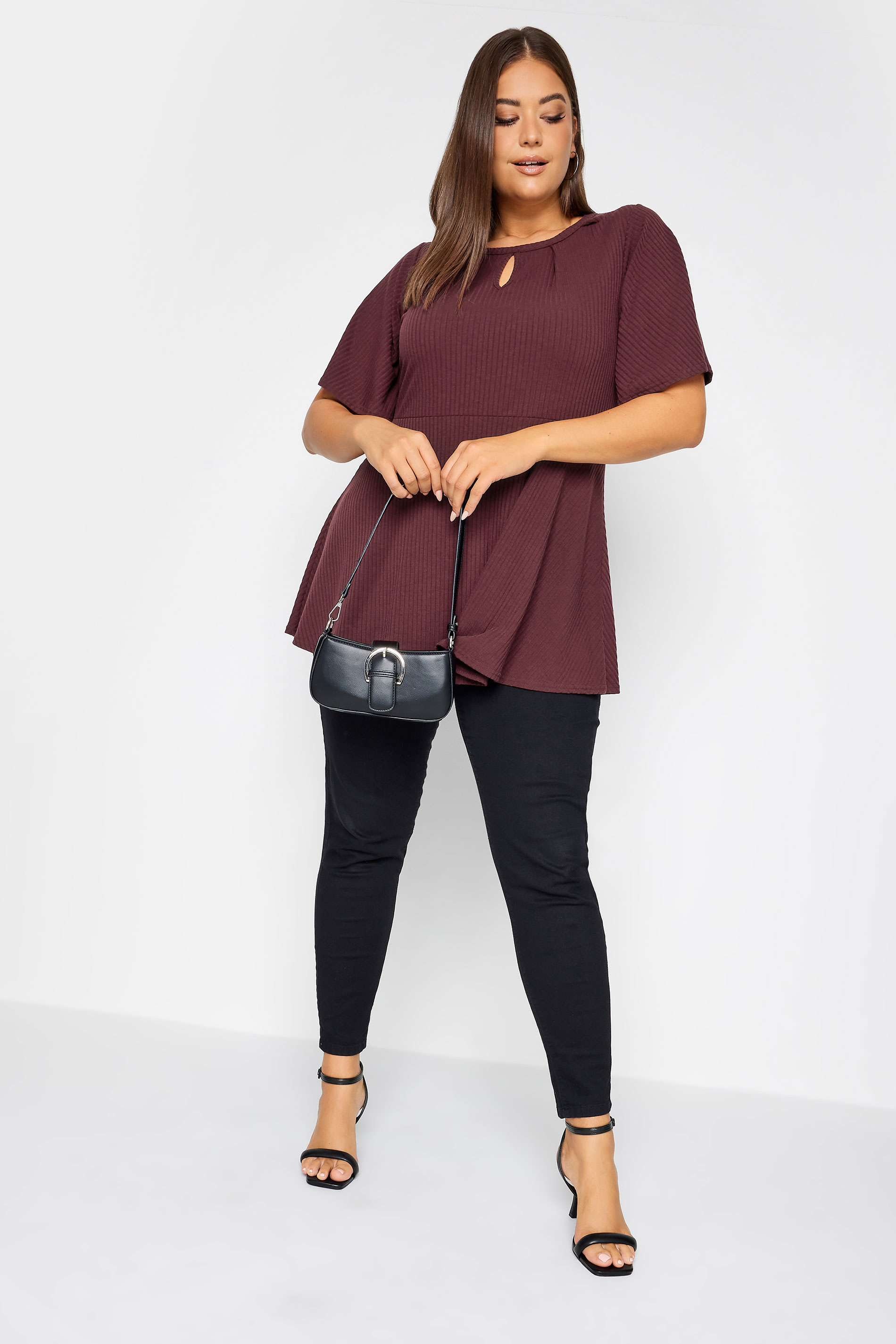 YOURS Plus Size Burgundy Red Keyhole Peplum Top | Yours Clothing 2