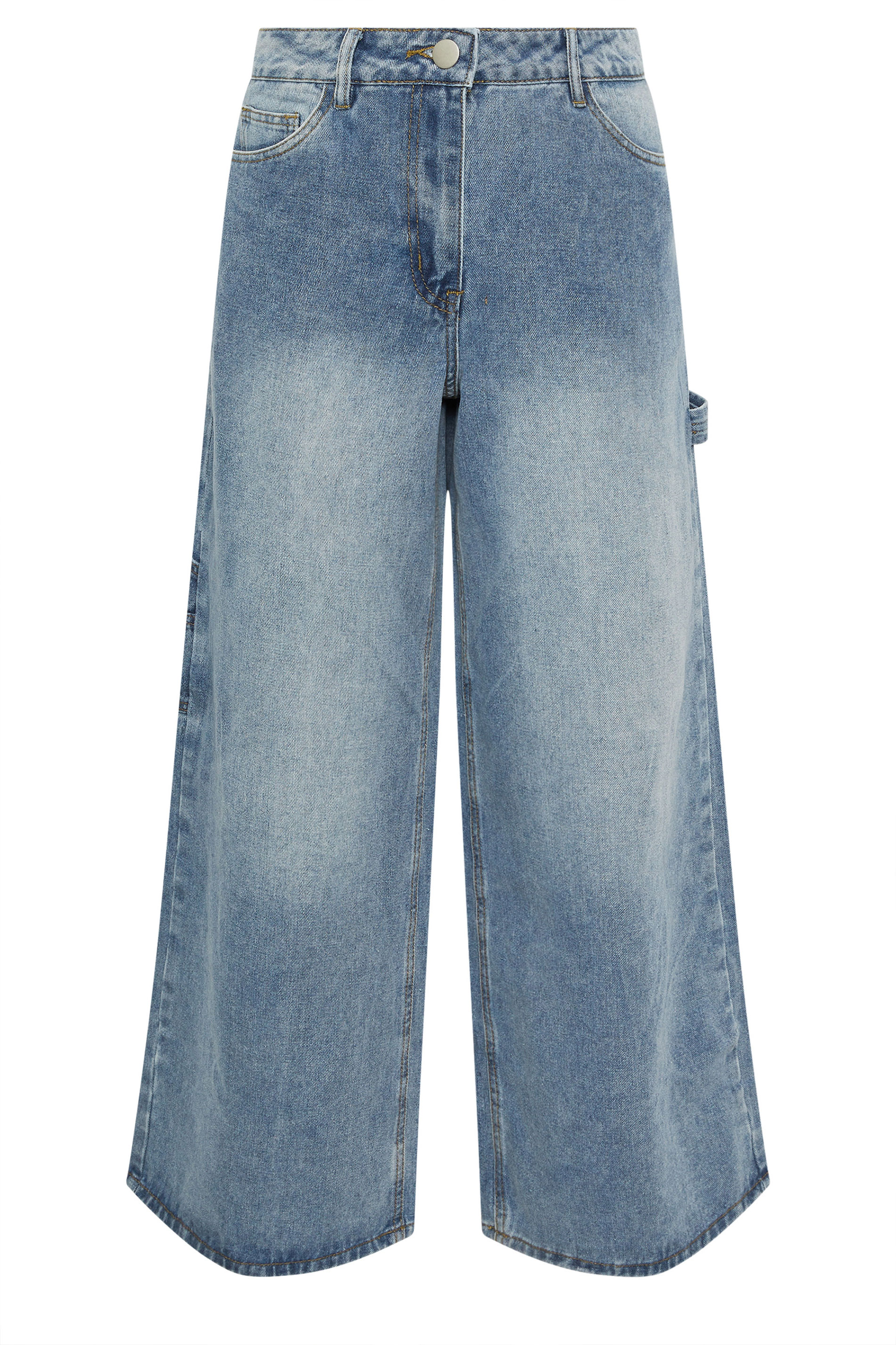 PixieGirl Petite Women's Mid Blue Carpenter Wide Leg Jeans | PixieGirl 6
