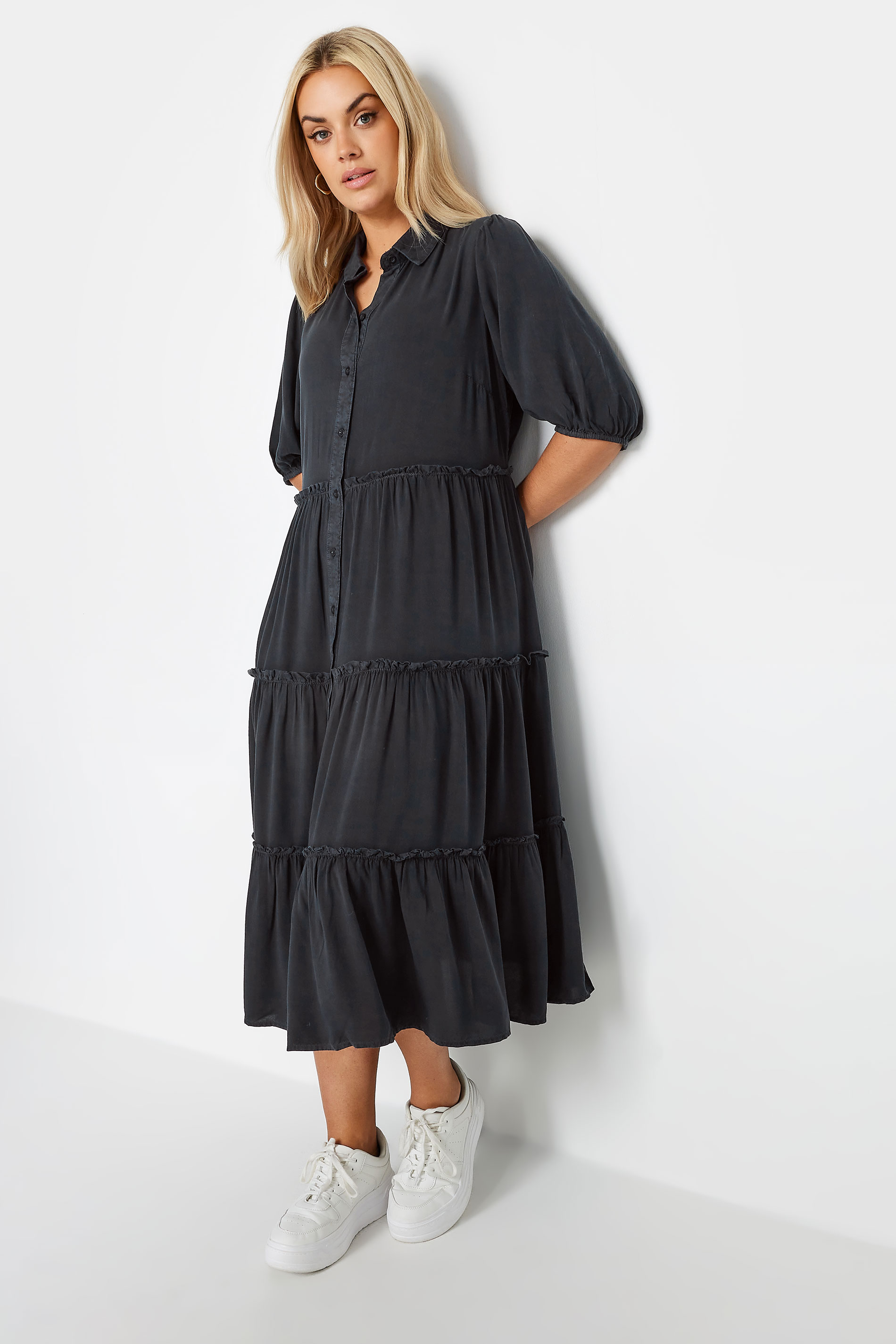 YOURS Plus Size Charcoal Grey Midaxi Shirt Dress | Yours Clothing 1