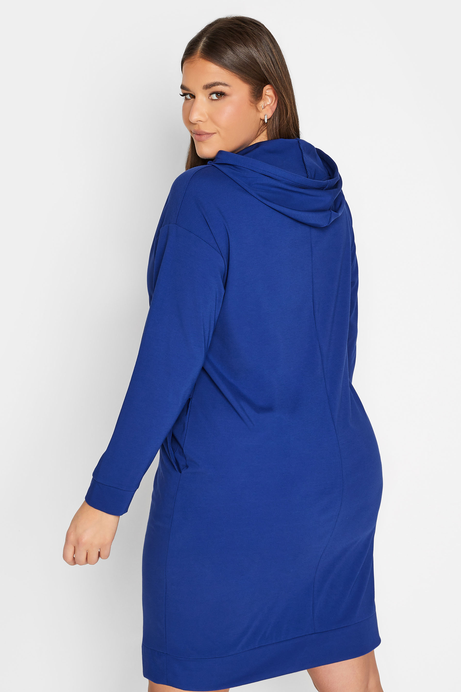 YOURS Plus Size Curve Cobalt Blue Pocket Hoodie Dress | Yours Clothing 3