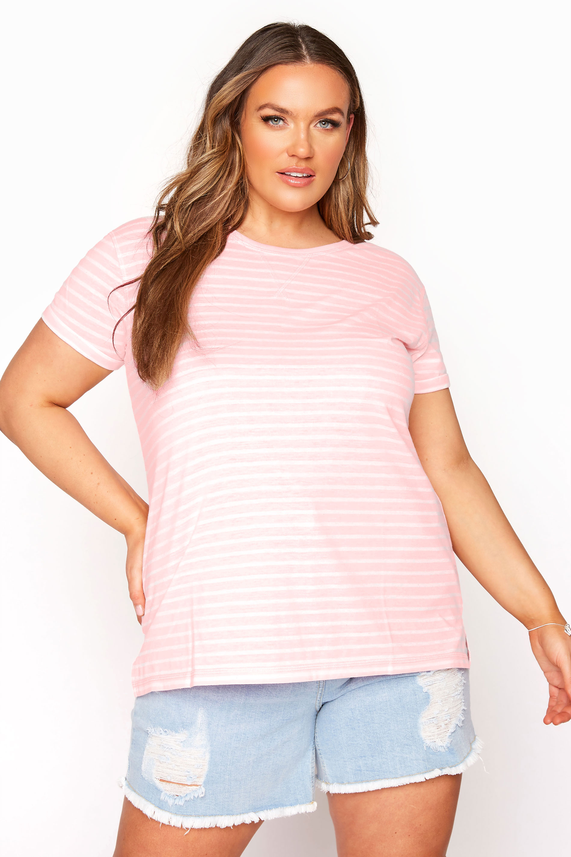 Pink Stripe Topstitch T-Shirt_A.jpg