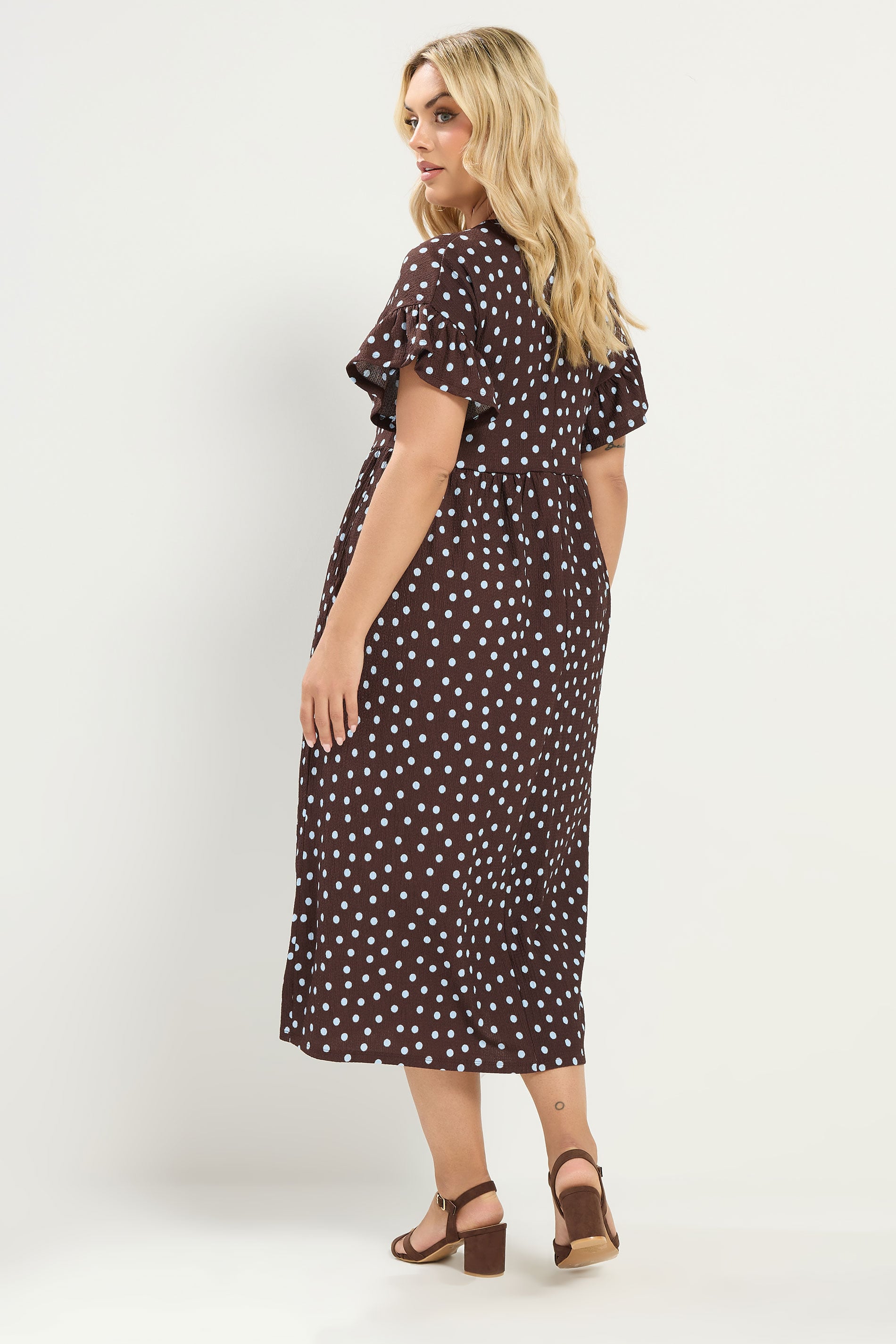 YOURS Plus Size Chocolate Brown Polka Dot Maxi Dress | Yours Clothing 2