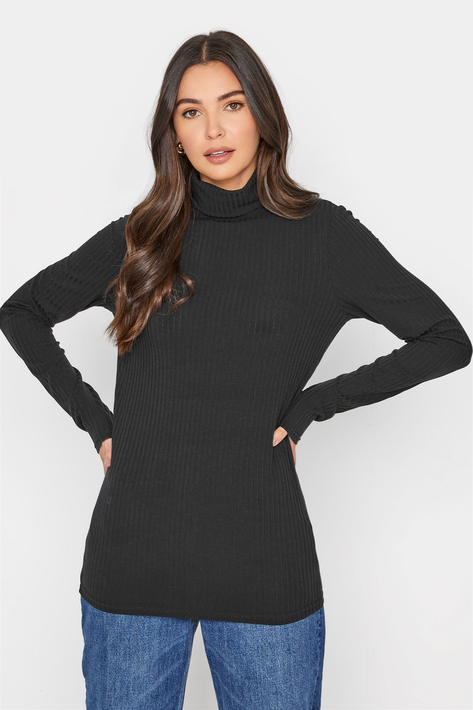 LTS Black Ribbed Roll Neck Top 1