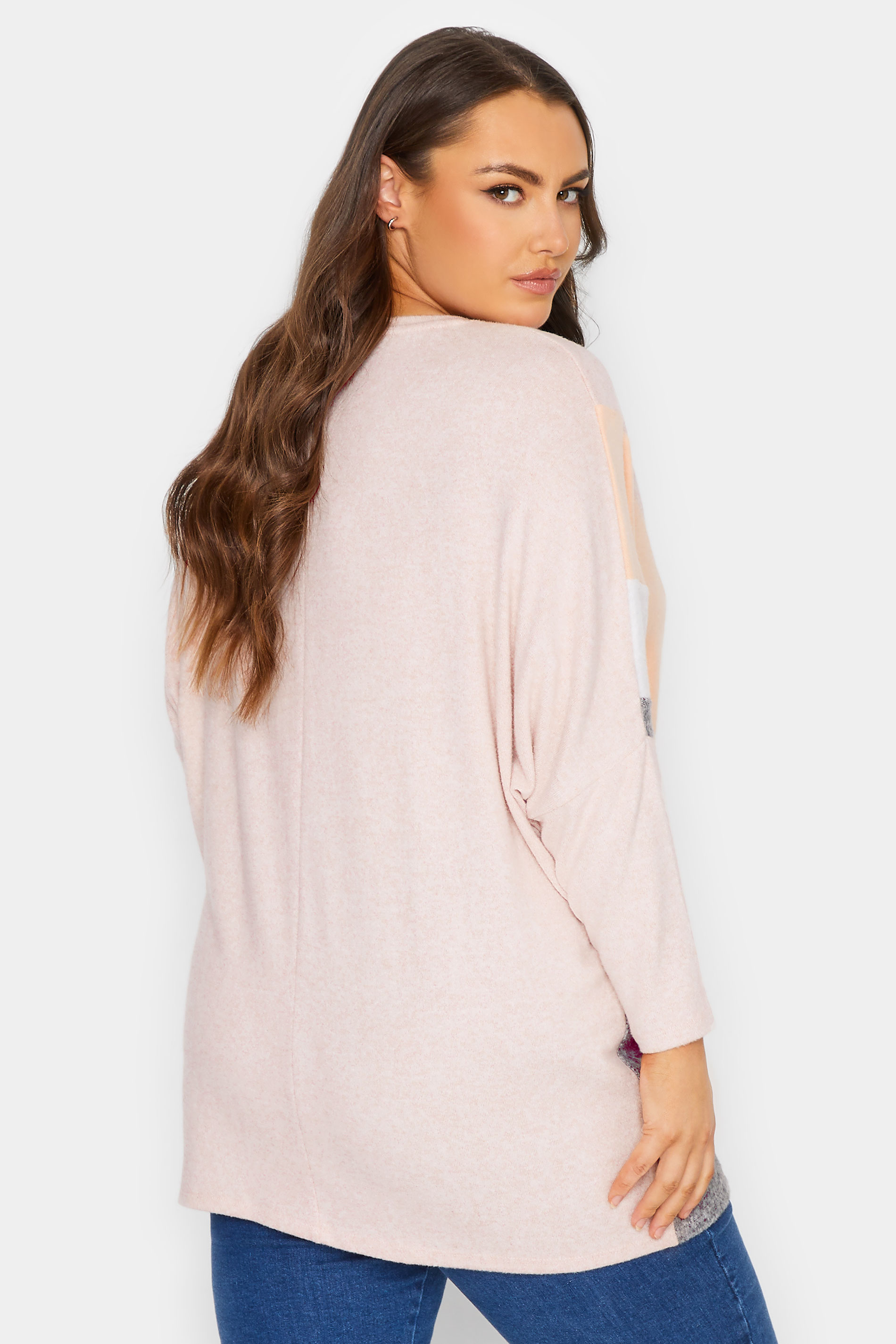 Plus Size Grey & Pink Colour Block Soft Touch Sweatshirt | Yours Clothing 3