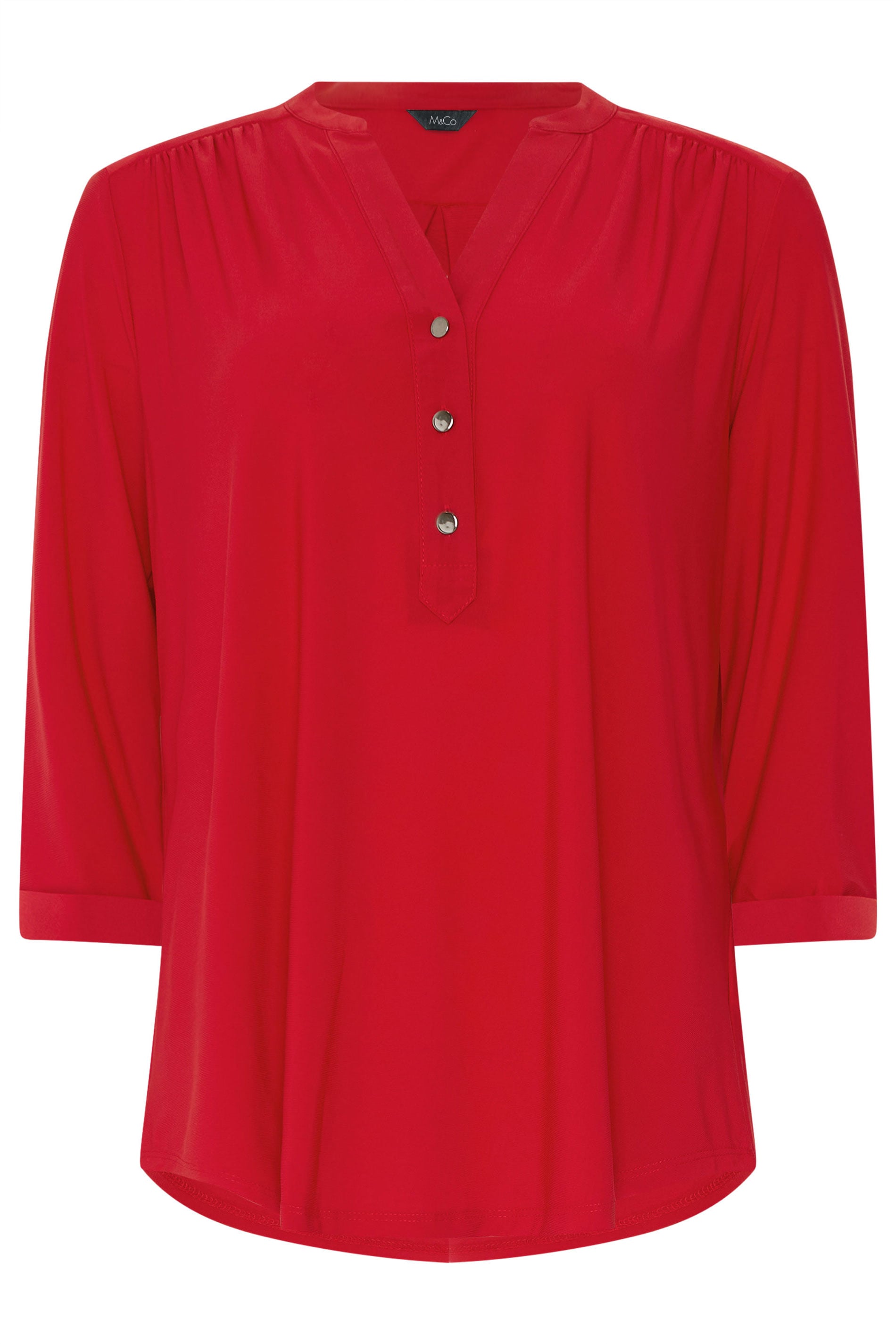 M&Co Red Half Placket Collarless Shirt | M&Co 6