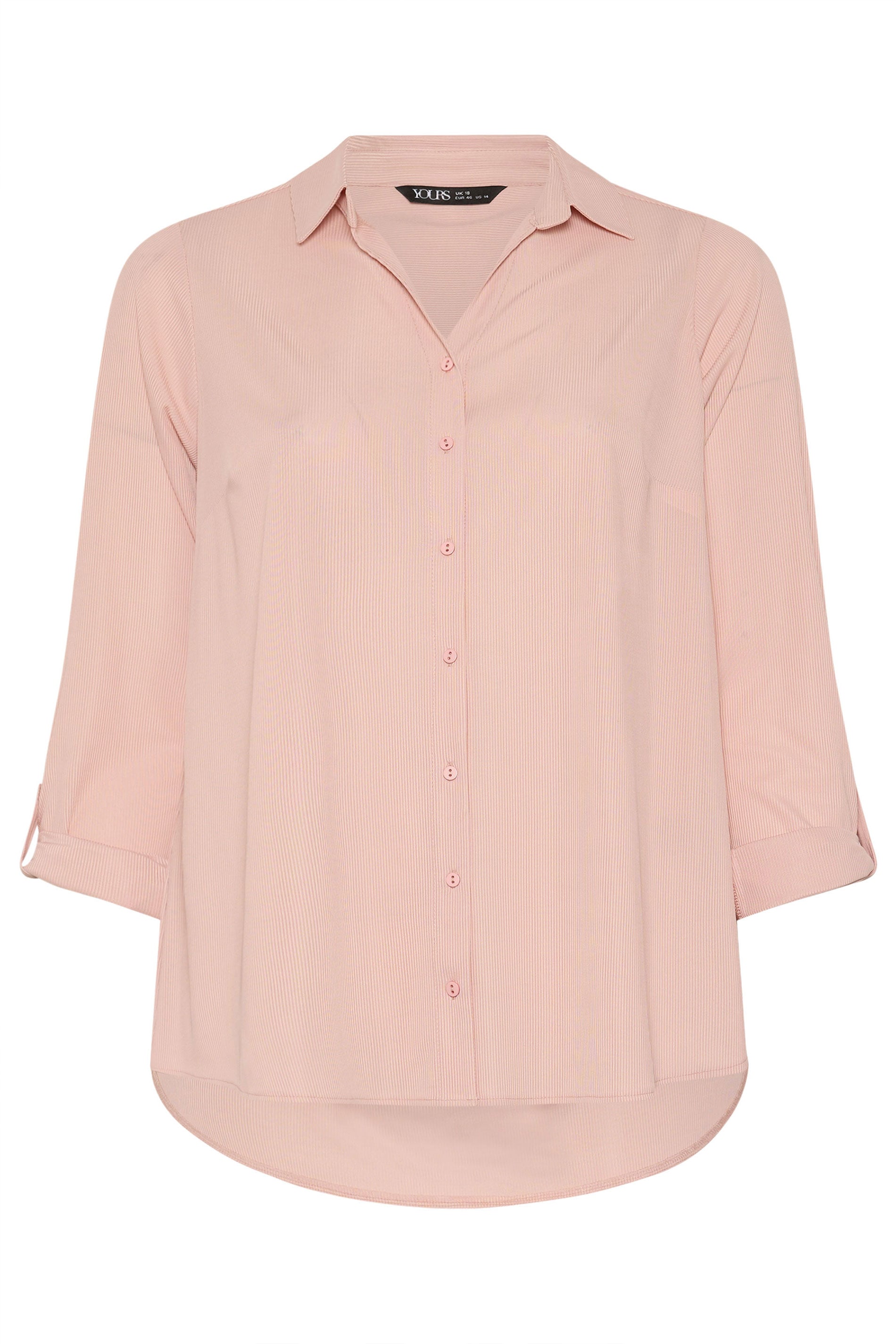YOURS Plus Size Light Pink Ribbed Shirt | Yours Clothing 5