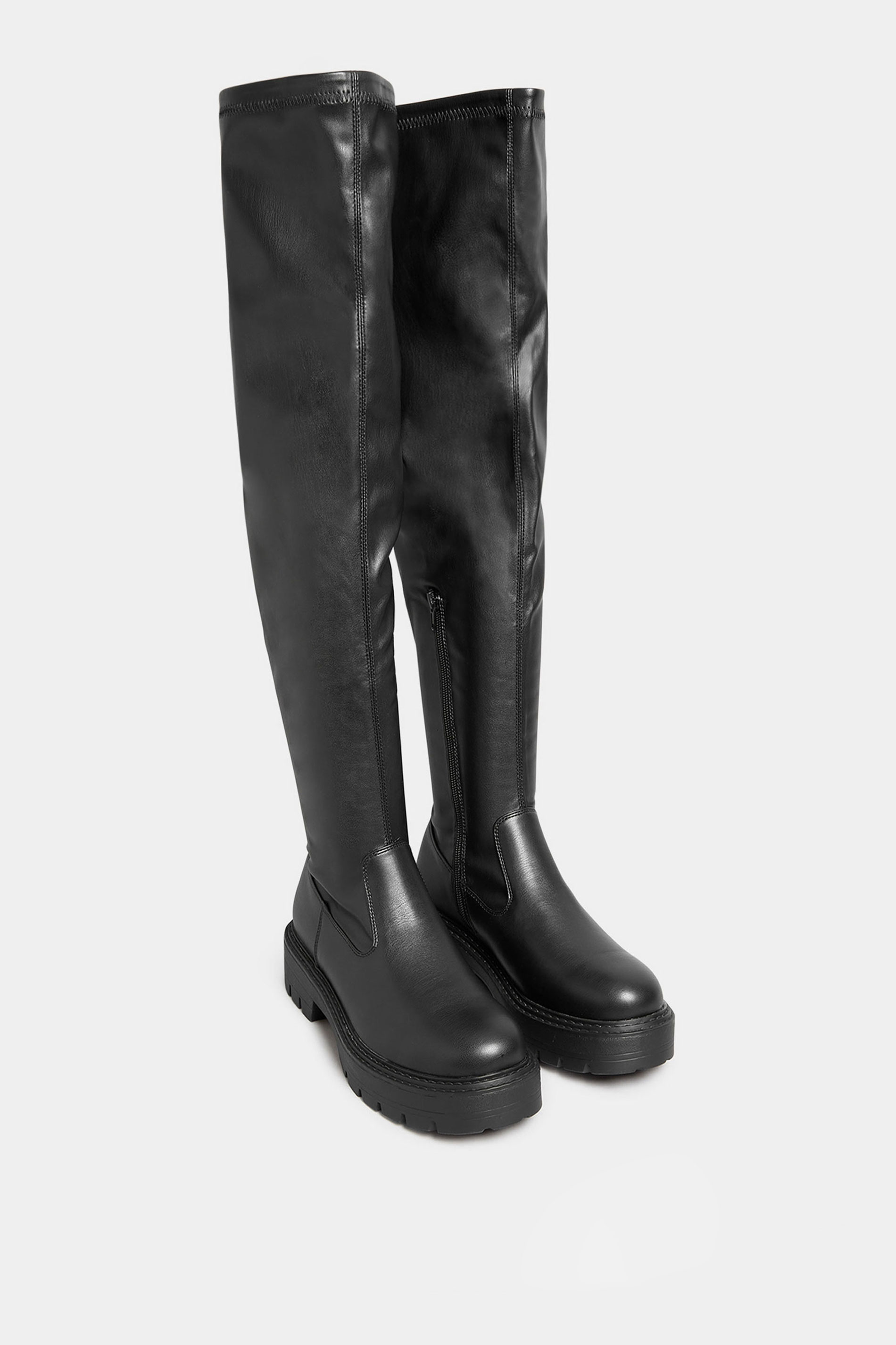 LIMITED COLLECTION Black Over The Knee Chunky Boots In Wide & Extra Wide Fit | Yours Clothing 2