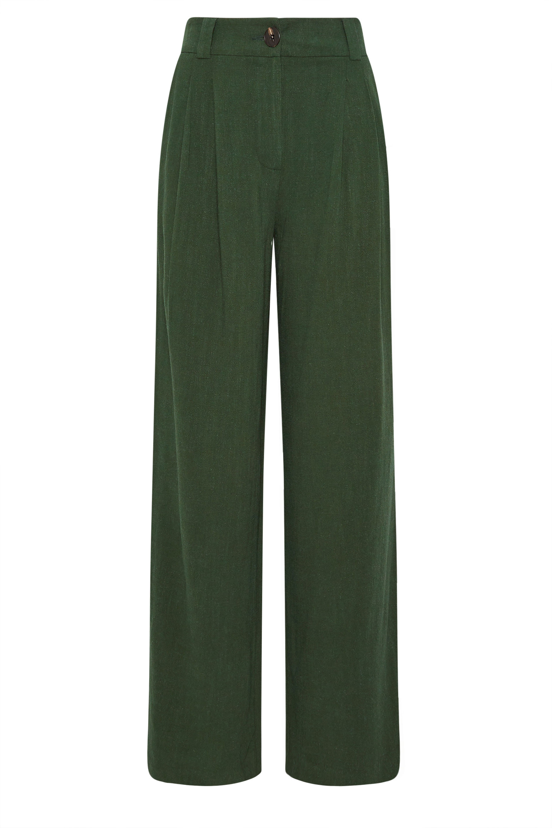 LTS Tall Women's Dark Green Linen Pleated Wide Leg Trousers | Long Tall Sally 6