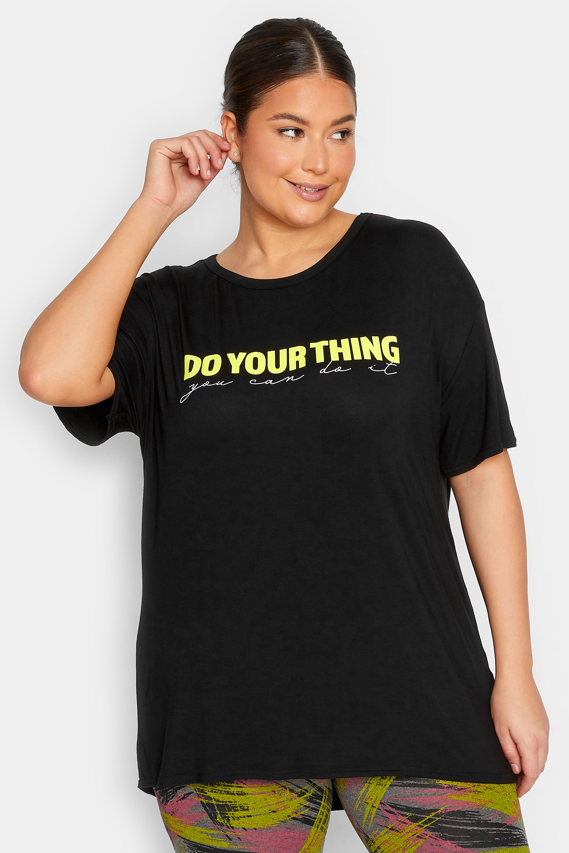 YOURS ACTIVE Plus Size Black 'Do Your Thing' Slogan Top | Yours Clothing 1